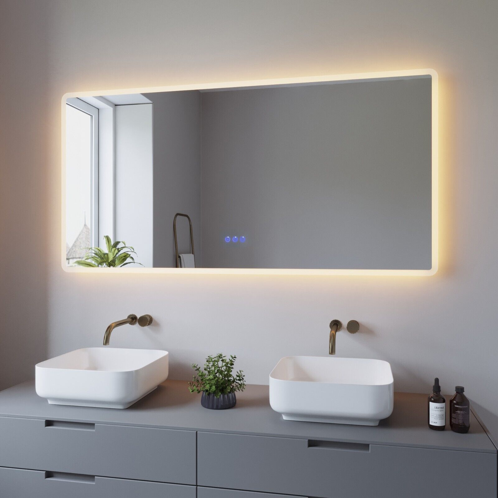 AQUABATOS LED Badspiegel Warmweiß Touch 6400K Beschlagfrei Badezimmerspiegel 3000K Wandspiegel Kaltweiß 