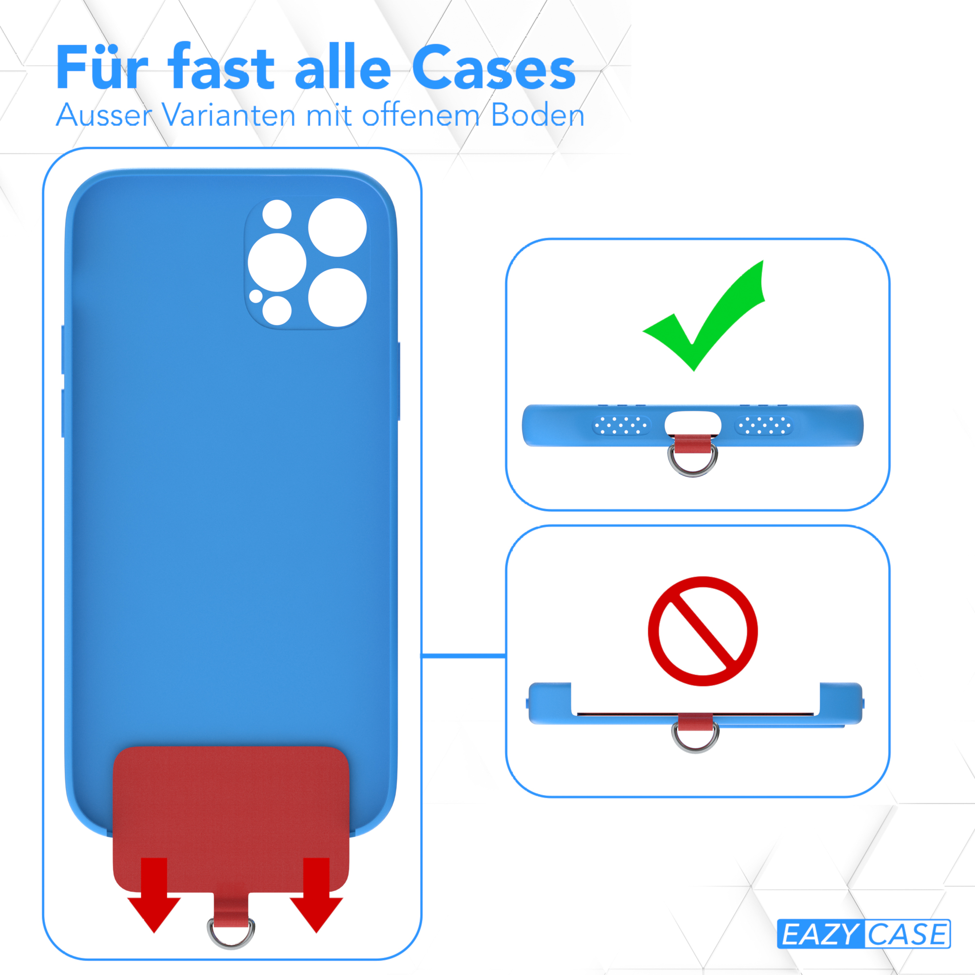 Diagramm einer Handyhülle. Zeigt, welcher Typ von Hülle kompatibel ist und welcher nicht.