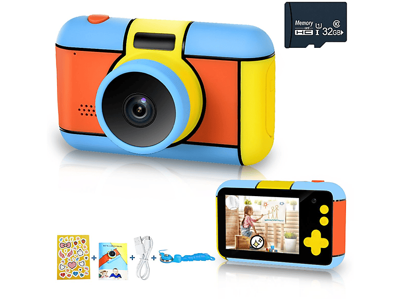 KINSI Kameras für azurblau, 2,4 Front- Kinderkamera HD Zoll, Rückkamera und 32G cm- Speicherkarte, 15.6 Kinder,Mit