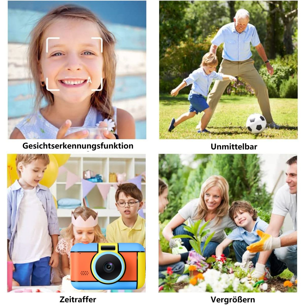 KINSI Kameras für cm- Front- 32G Rückkamera azurblau, Kinderkamera Zoll, und 2,4 HD Speicherkarte, 15.6 Kinder,Mit