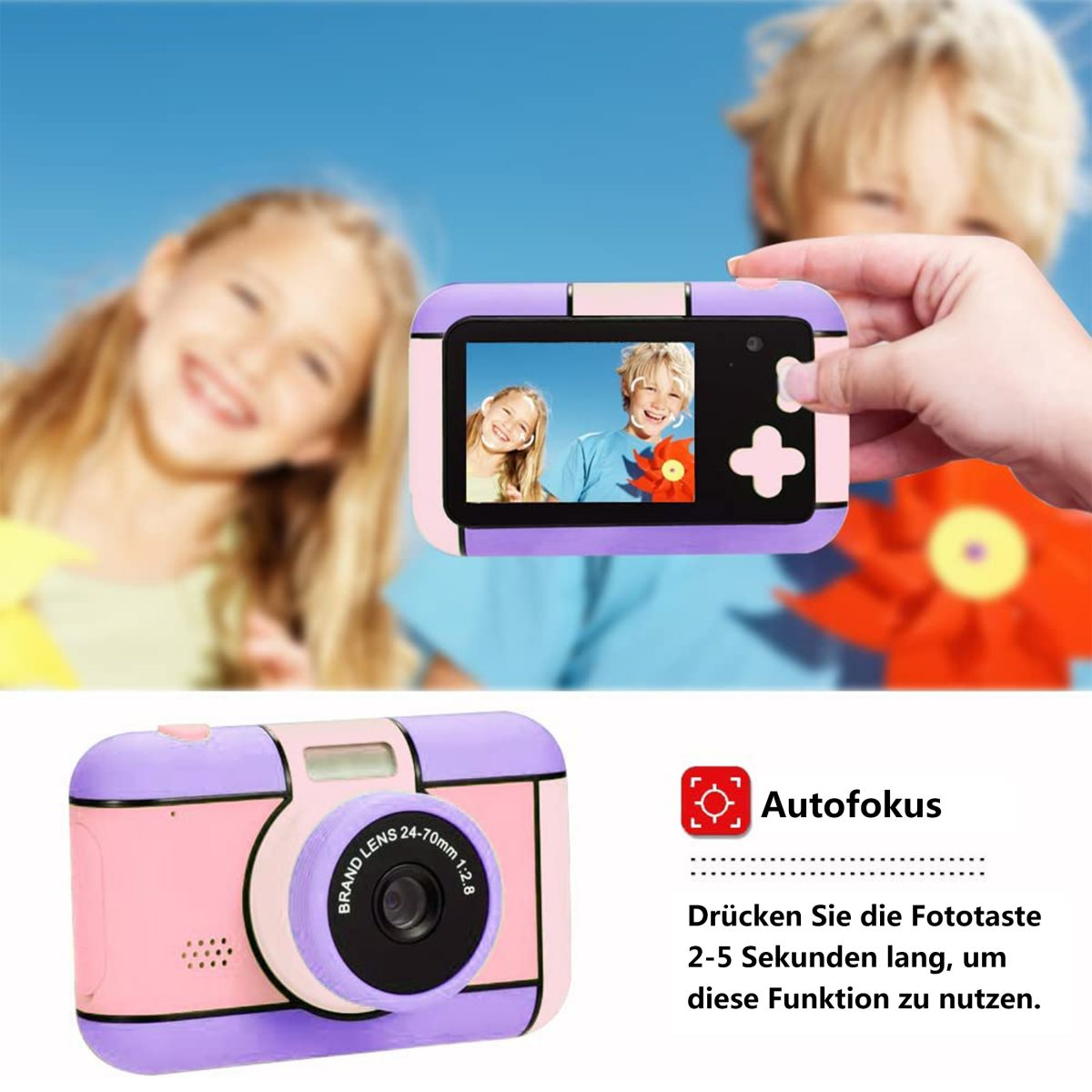 KINSI Kameras für Zoll, Kinderkamera Spielzeug,2,4 Kinder, Spielzeugkamera, 15.6 32 cm- Kinderkamera lila, Megapixel