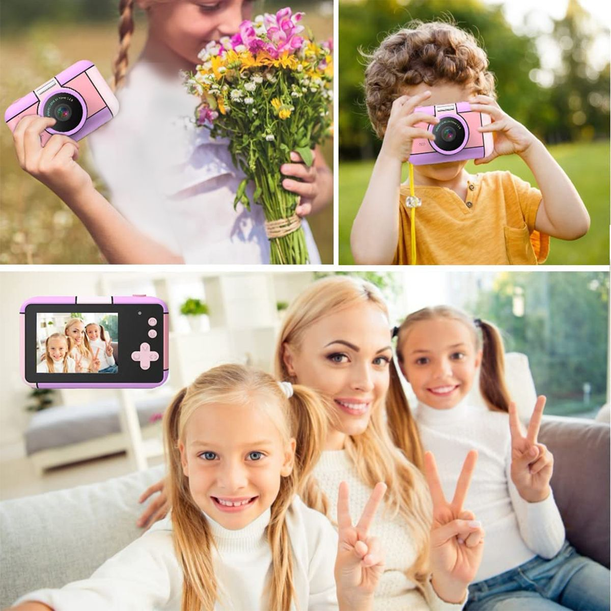 KINSI Kameras für Kinder,Mit 32G cm- Kinderkamera HD Rückkamera azurblau, Zoll, und Front- Speicherkarte, 2,4 15.6
