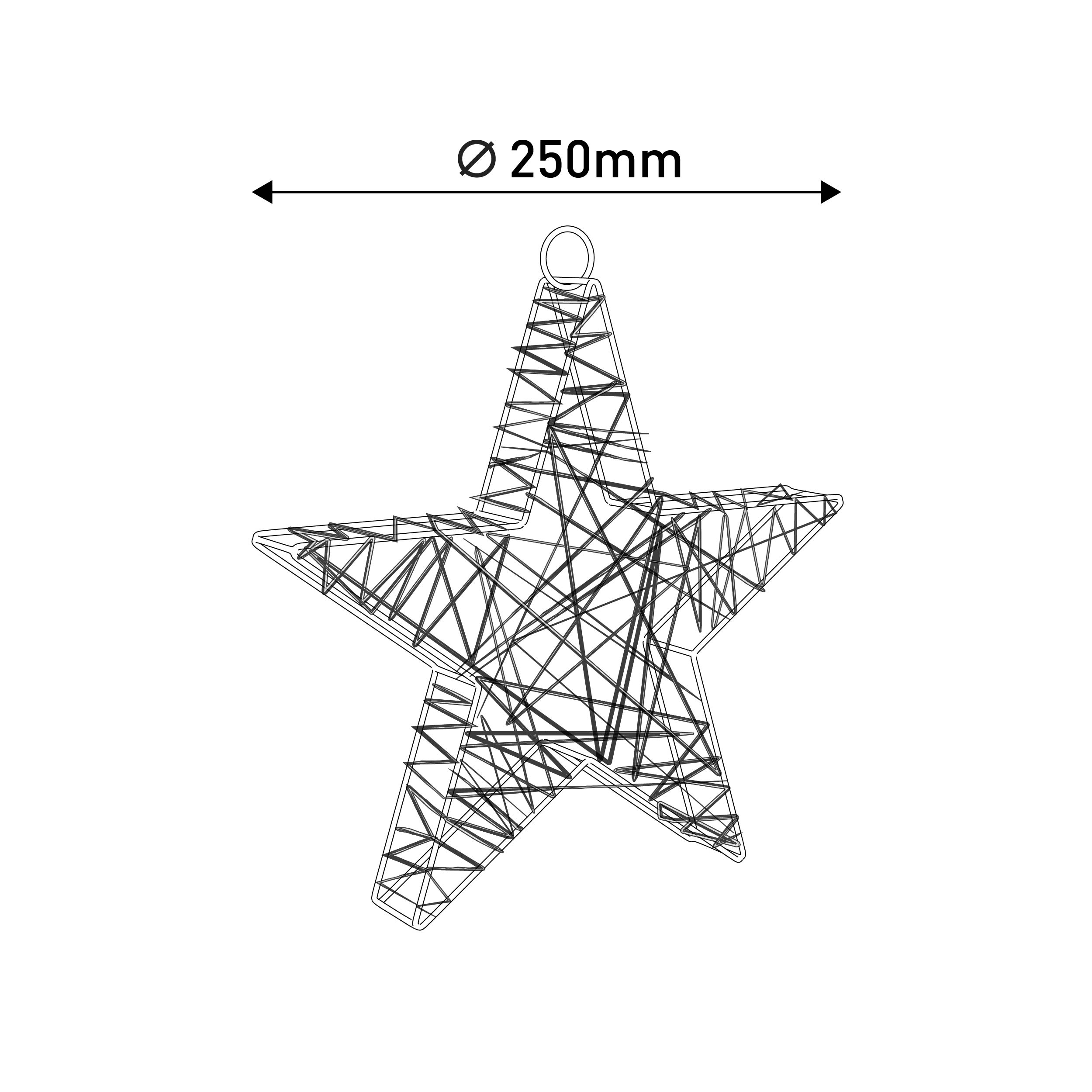 Sternförmige Dekoration aus verschlungenen schwarzen Linien, auf weißem Hintergrund. Größe 250mm.