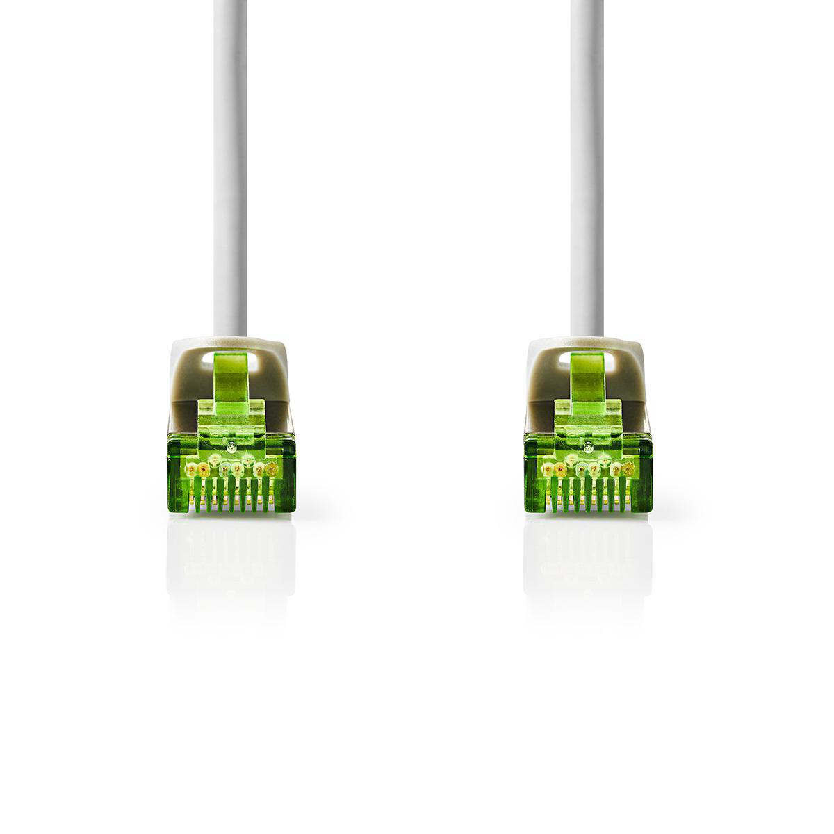 Due cavi ethernet bianchi con connettori verdi. Connettori in plastica verde con pin.