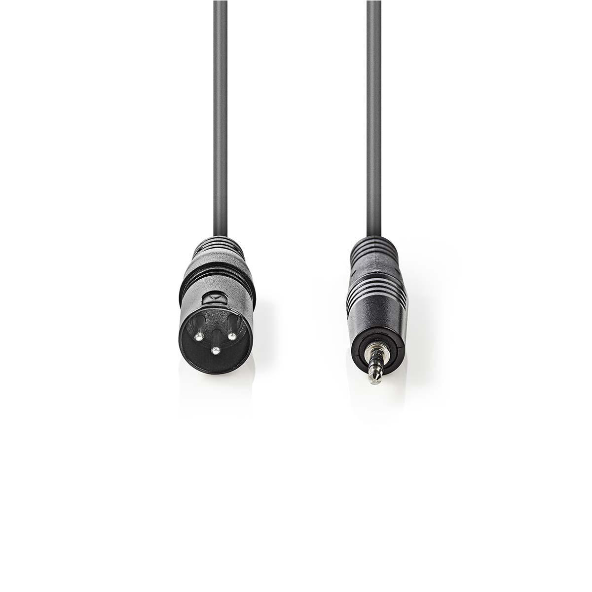 Zwarte kabel met een XLR-connector en een 3,5 mm audio jack.