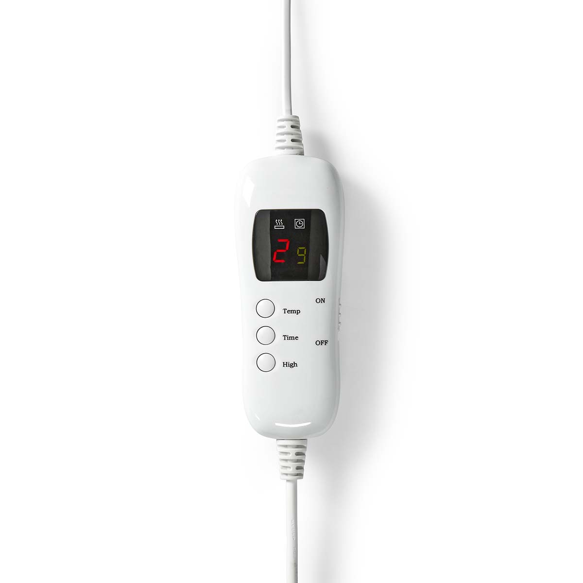 A white, rectangular control unit with a digital display showing '29'. Has buttons for Temp, Time, and High.