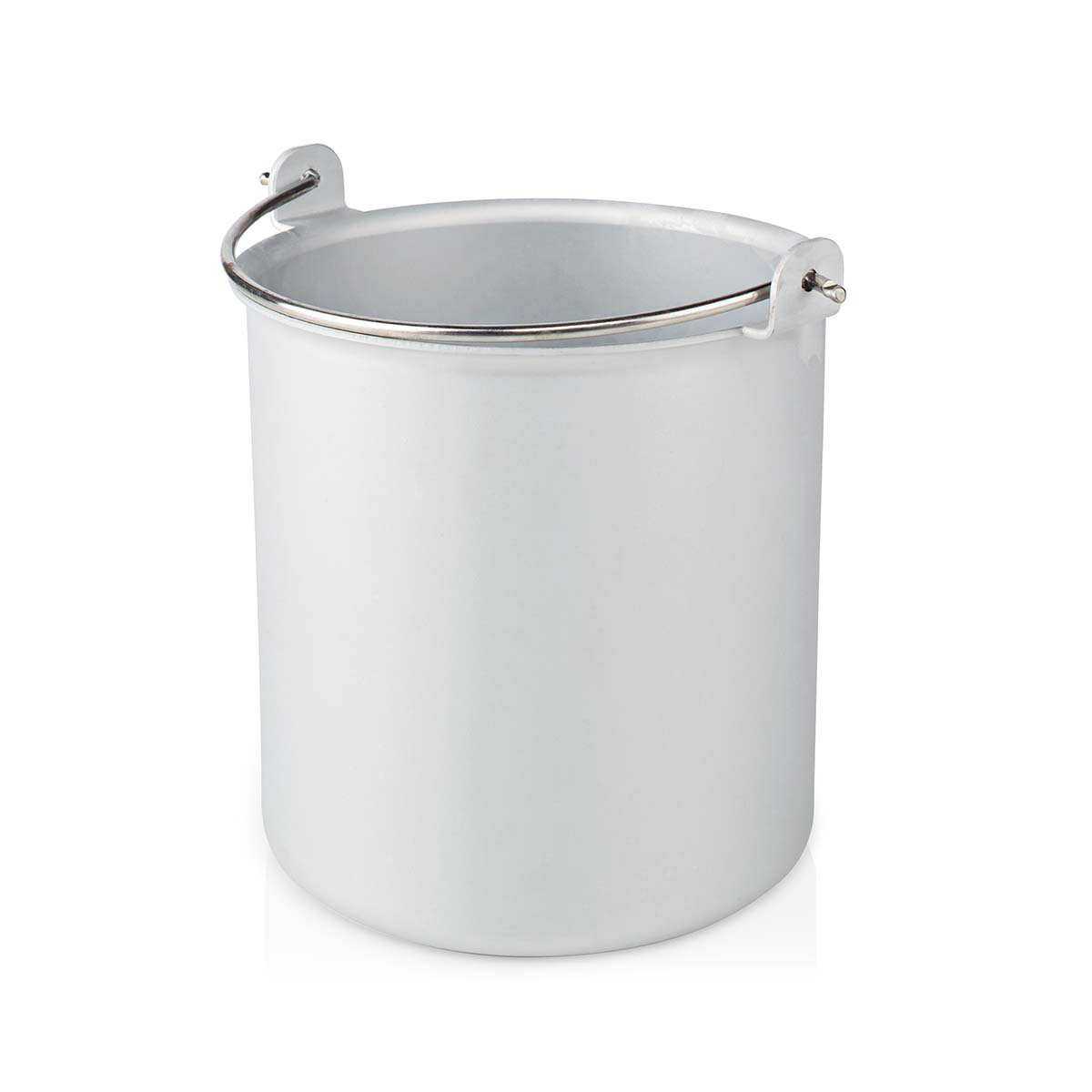 Secchio bianco con manico metallico.