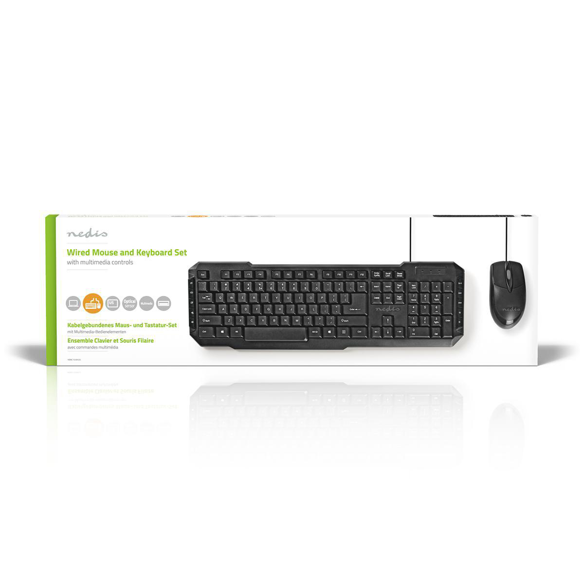 und KBMC100BKUS, Maus Schwarz Tastatur-Set, NEDIS