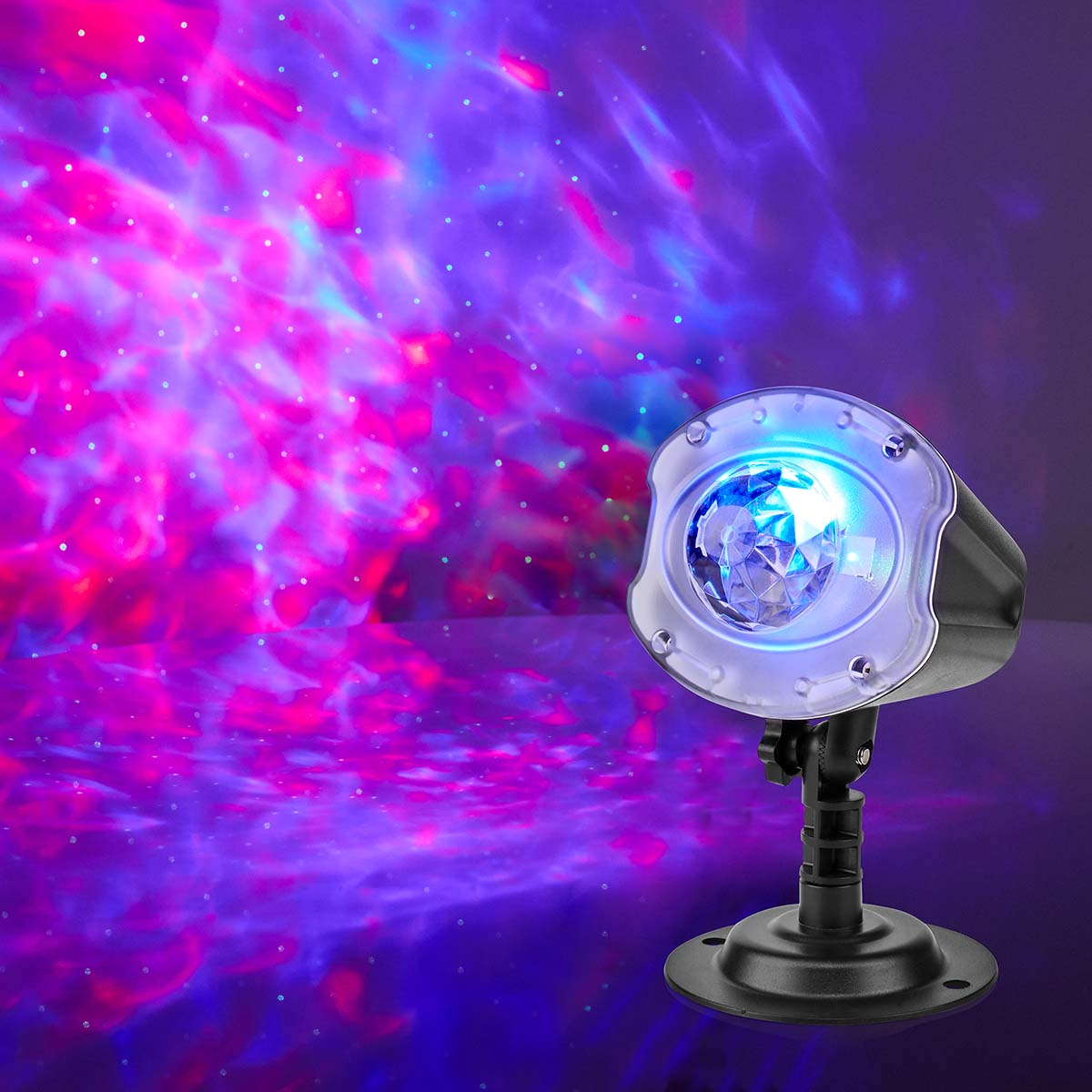Projektor mit blau-violetter Lichtanzeige.
