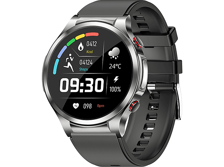 INF Smartwatch mit EKG, Puls, Blutsauerstoff, Schlafmonitor Smartwatch Zinklegierung + Kunststoff, Schwarz
