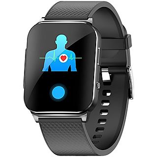 Smartwatch - BYTELIKE Reloj inteligente para una vida más sana con pulsómetro y tensiómetro, 29-35 mm, Aleación de zinc + revestimiento al vacío, Negro, Plata