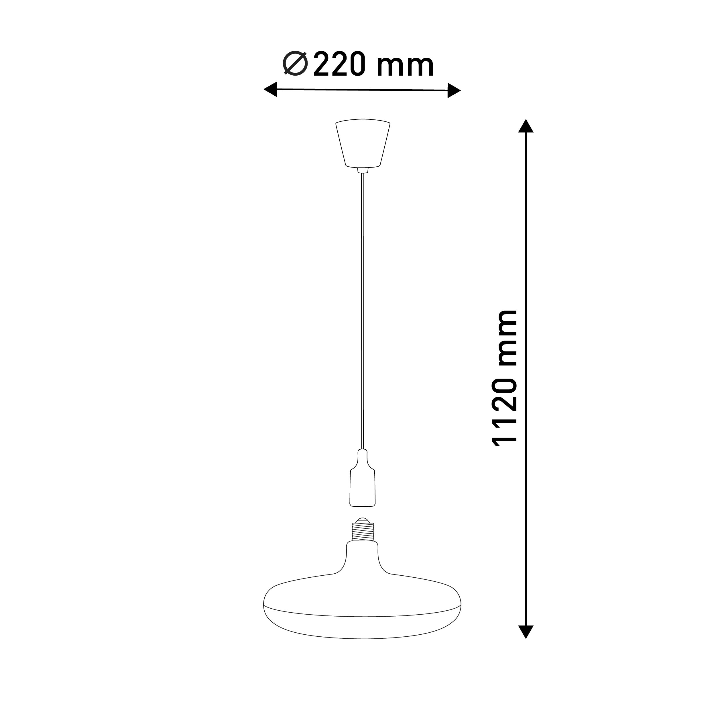 Technische Zeichnung einer Pendelleuchte mit Abmessungen in mm: 220 mm Durchmesser, 1120 mm Höhe.
