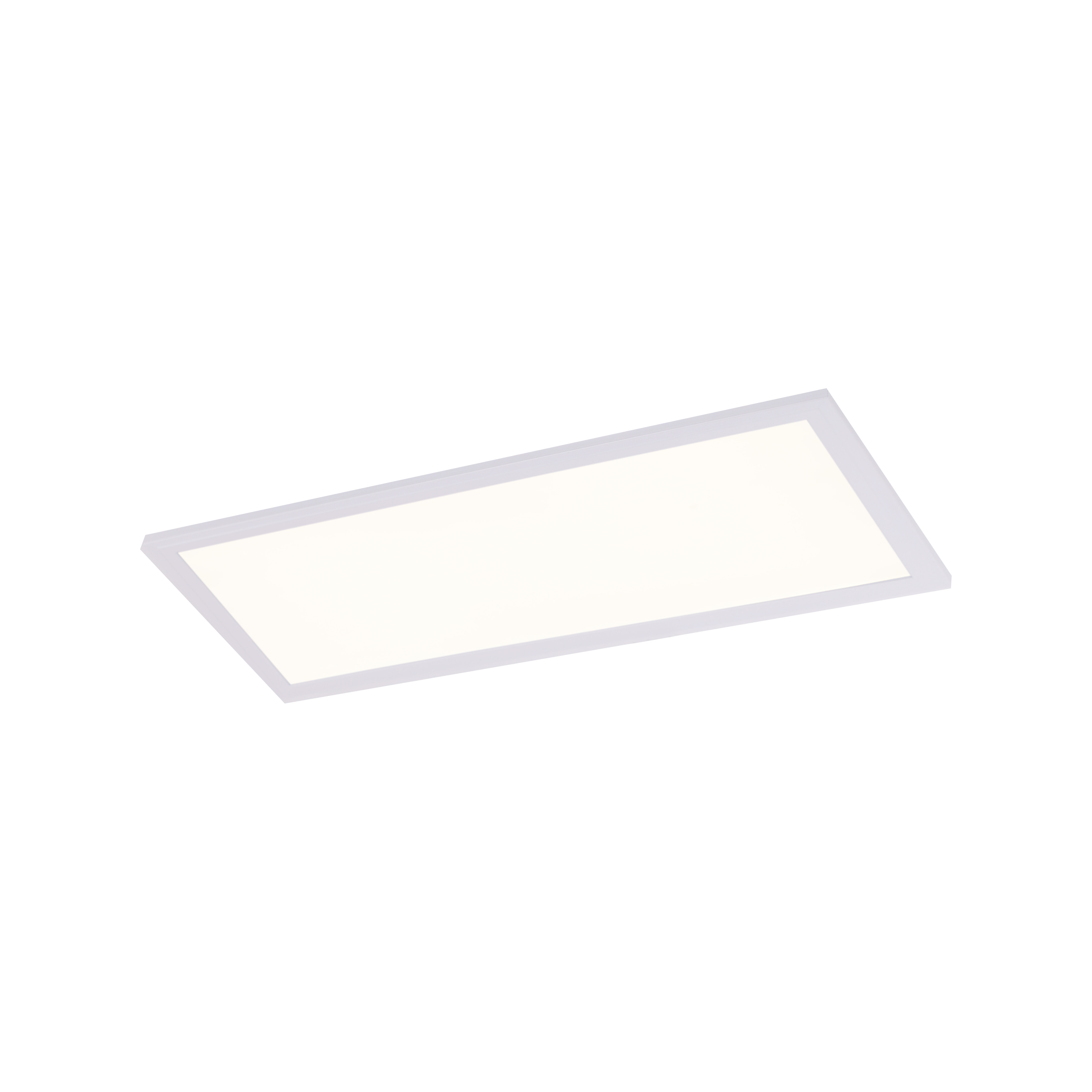 Weißes, rechteckiges LED-Panel-Licht, von unten beleuchtet und betrachtet.