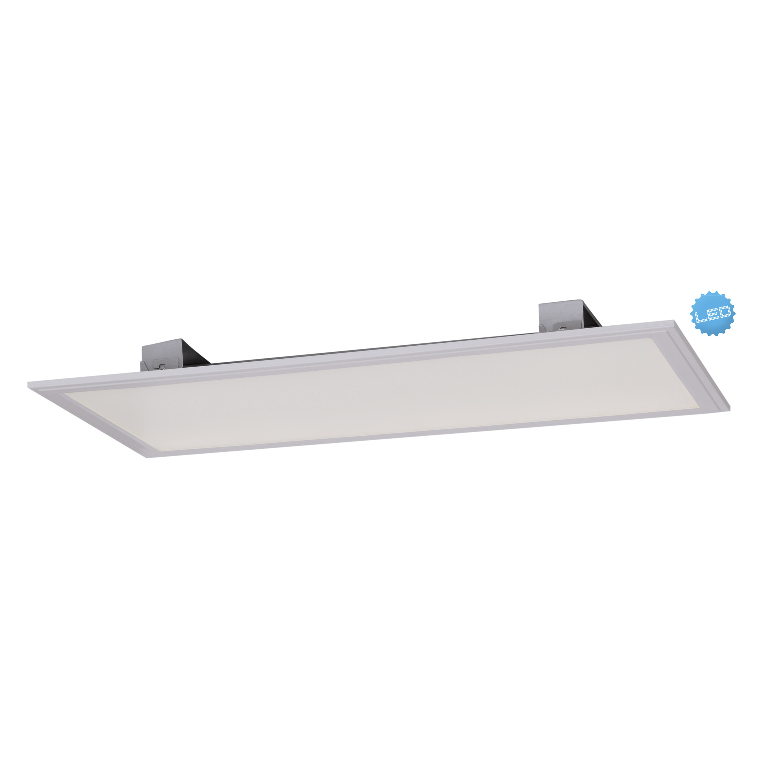 Eine weiße LED-Deckenleuchte mit rechteckiger Form.