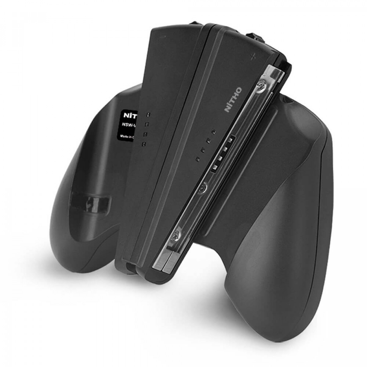 Controller nero per Nintendo Switch, con impugnature, isolato.