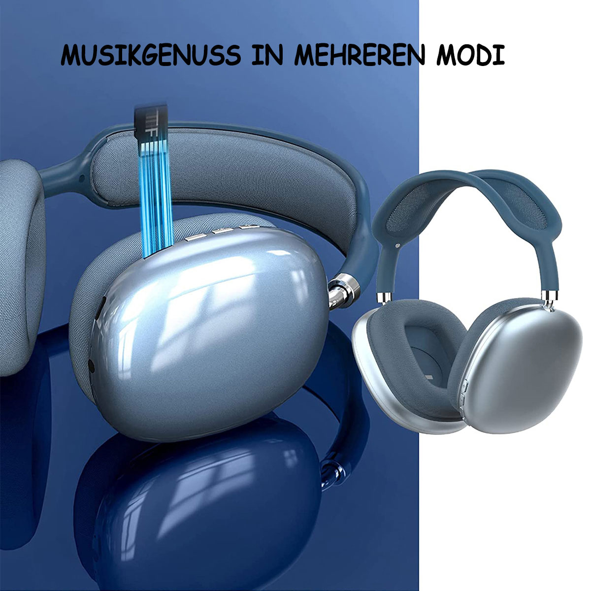 DIIDA Headset für Musik,Kabelloses Bluetooth-Headset,Faltbare,Geräuschunterdrückung, Bluetooth Bluetooth blau Over-ear Kopfhörer
