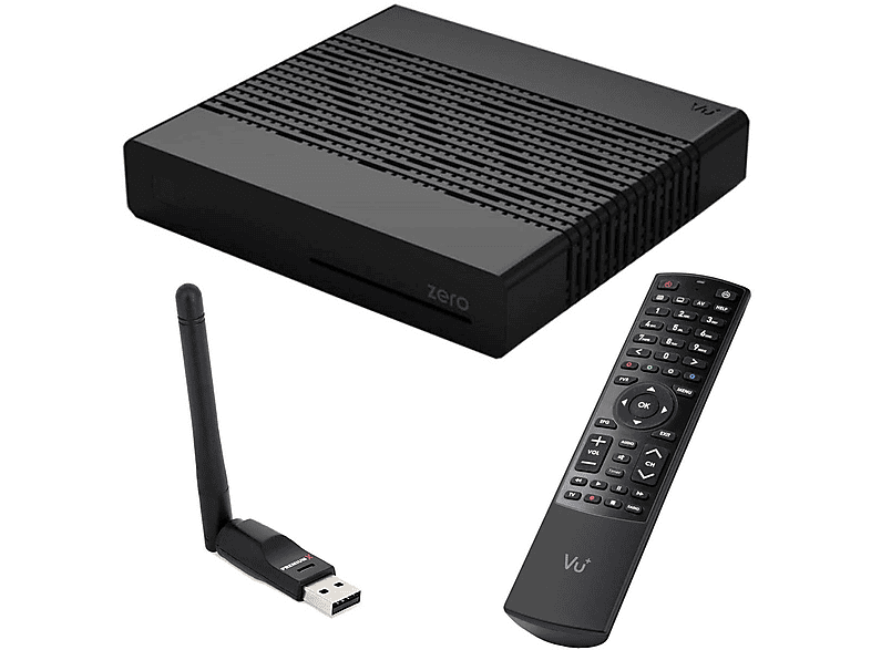 VU+ ZERO Black Digital Sat Receiver 1x DVB-S2 Tuner SAT Linux FullHD mit Wlan-Stick Antenne 150 Mbits HD Sat Receiver (Schwarz)