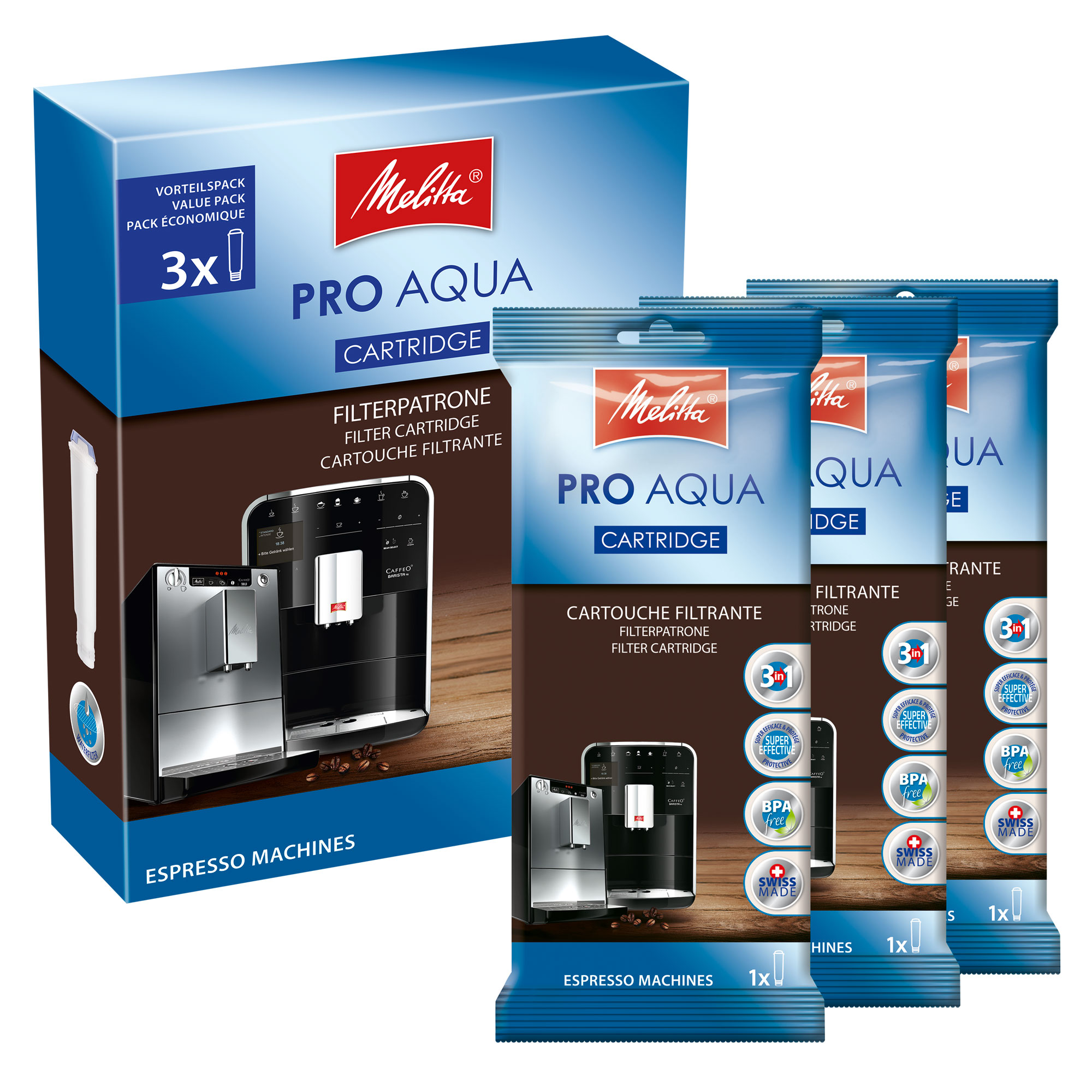 MELITTA Pro Aqua Set Filterpatrone Weiß Set Claris-System Kaffeevollautomaten mit 3er für