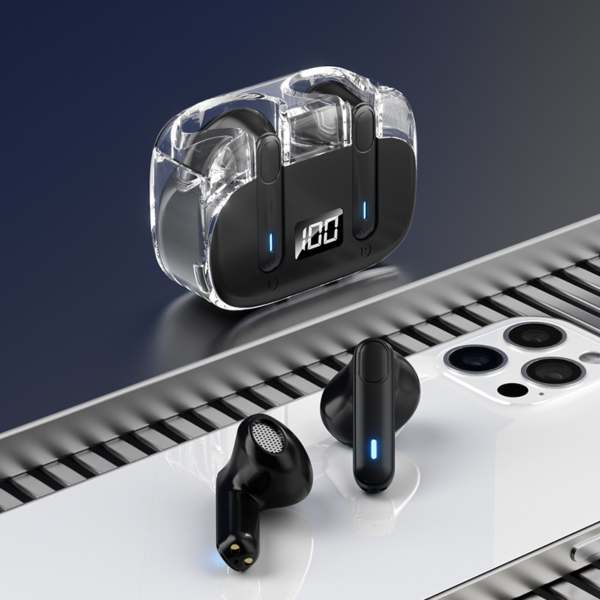 ENBAOXIN Headset Bluetooth Akkulaufzeit, Kabelloses T6 Schwarz Intelligente - In-ear Bluetooth-Kopfhörer extra Digitalanzeige, Bluetooth 5.3 lange