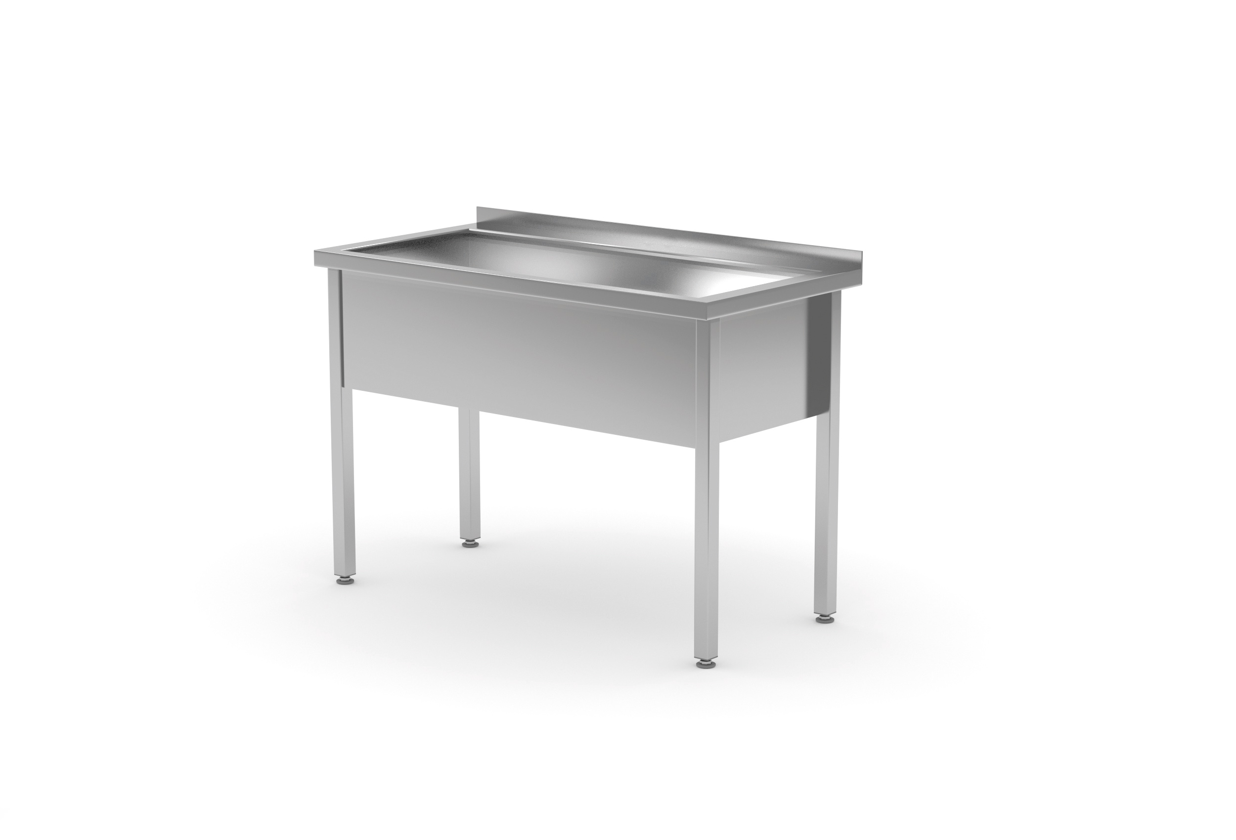 Lavello in acciaio inox con alzatina. Sfondo bianco.