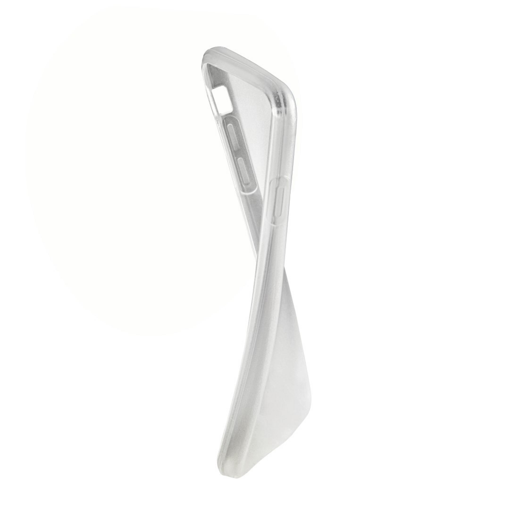 Przezroczyste etui na telefon, lekko zgięte, widok z boku.