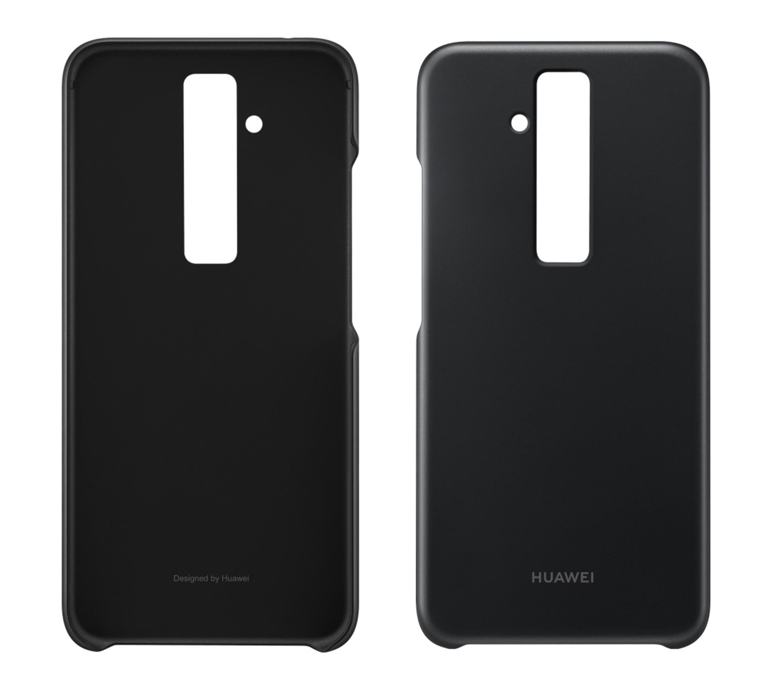 Schwarze Telefonhüllen. Zwei schwarze Hüllen. Eine sagt Huawei. Beide haben einen Kameraausschnitt.