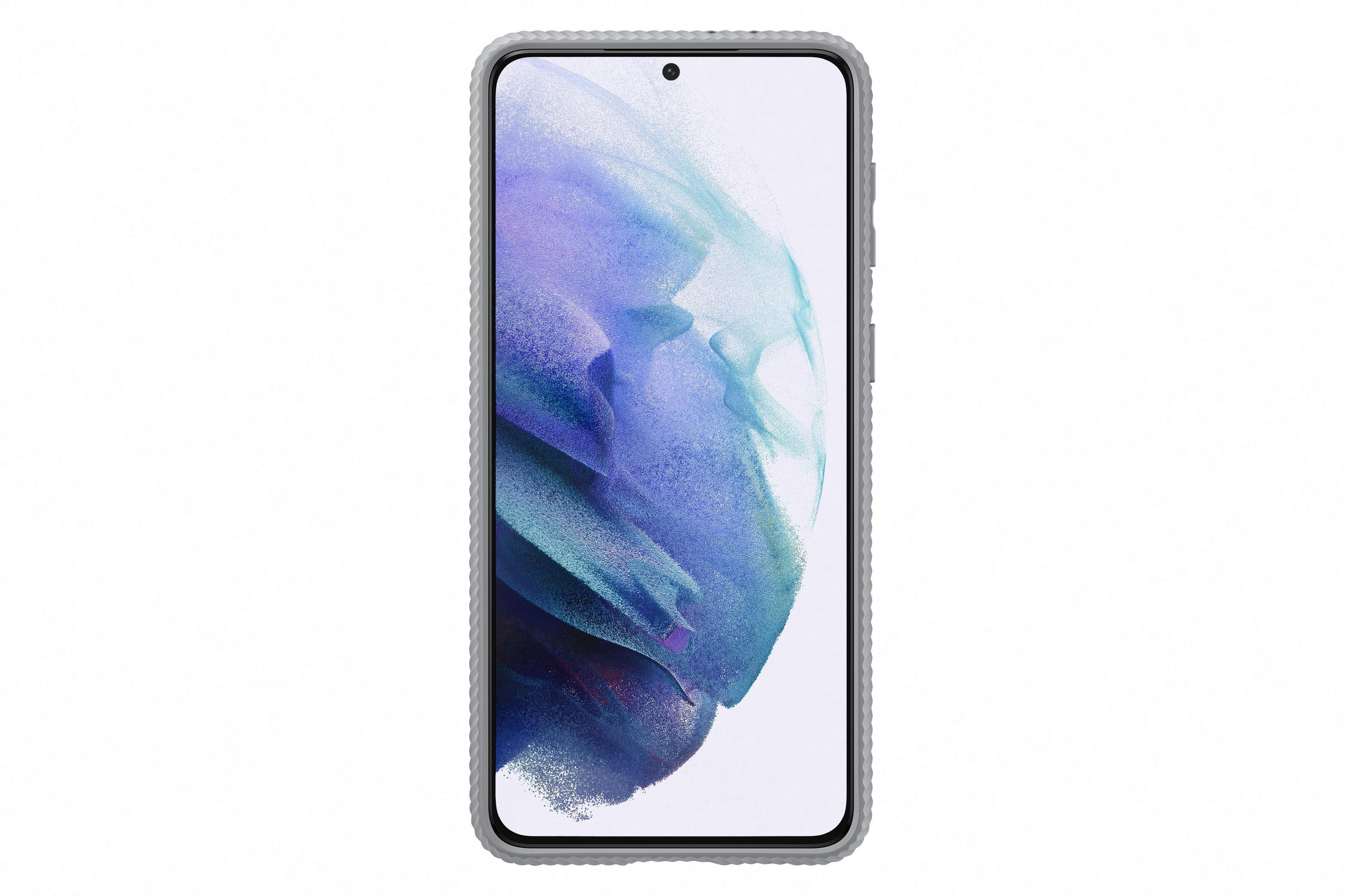 Smartphone in grauem Gehäuse, Bildschirm mit Bild.