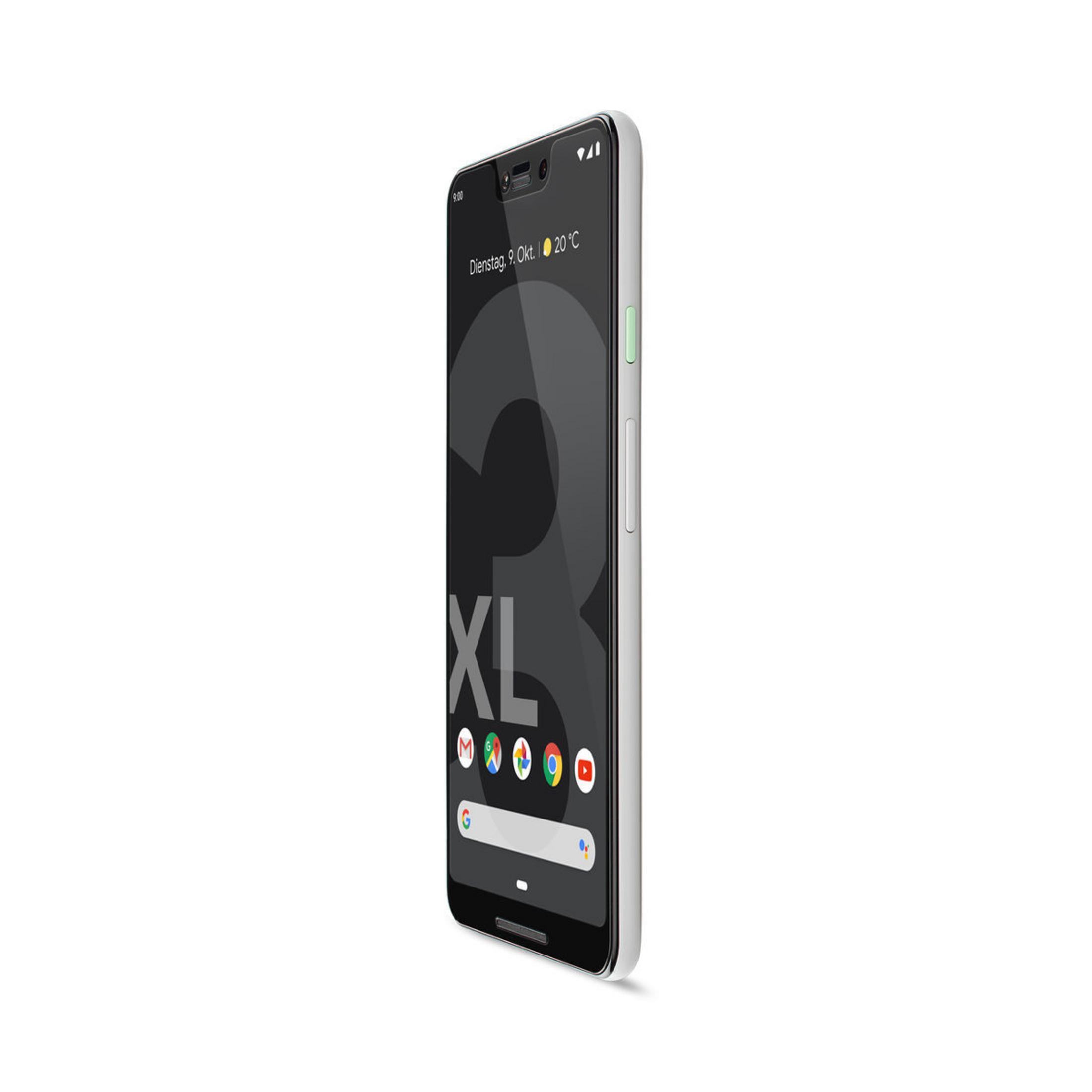 Telefono grigio con icone, vista laterale, sfondo bianco. Testo: 3 XL.