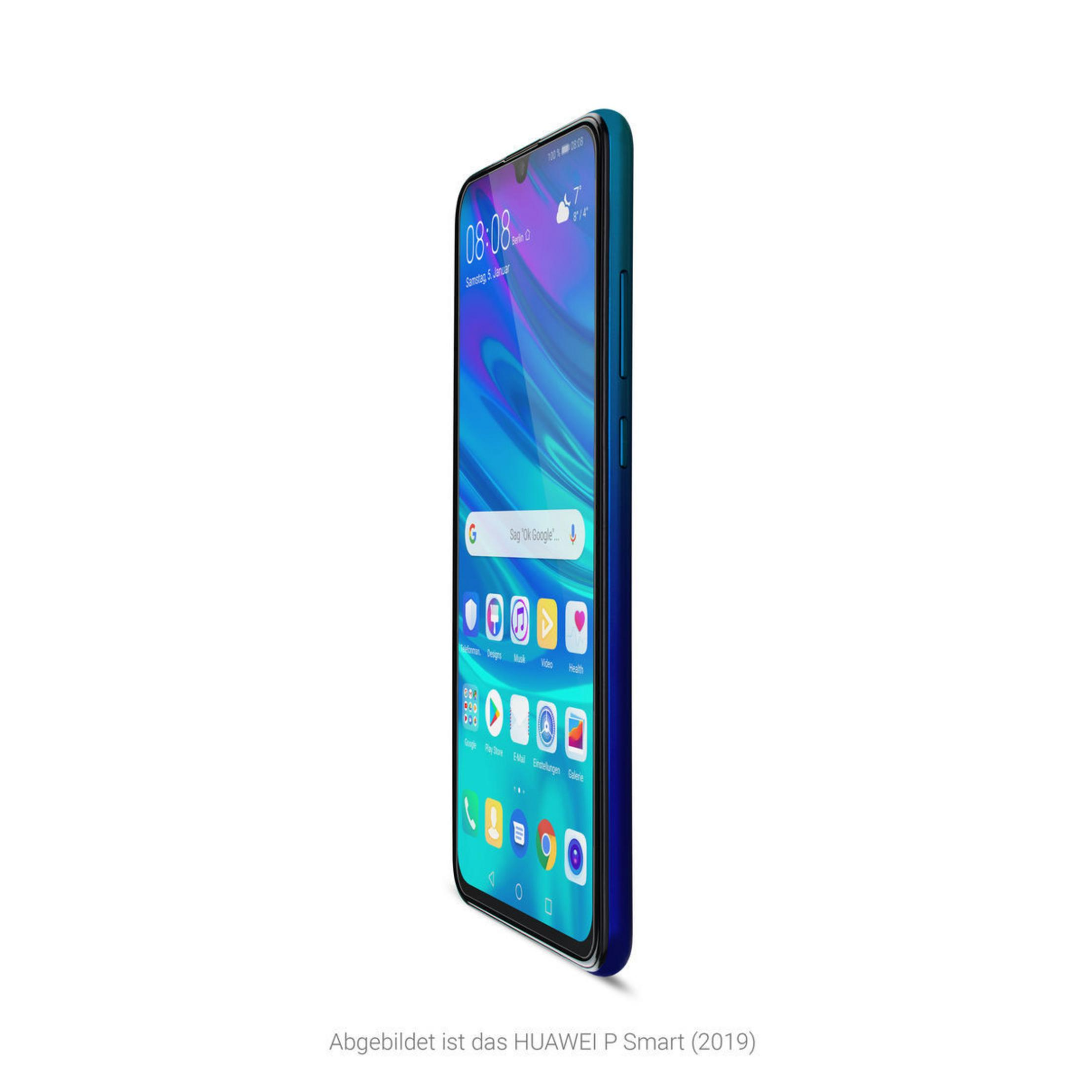 Smartphone blu mostra l'interfaccia. Mostra l'ora e la data. Sfondo bianco.