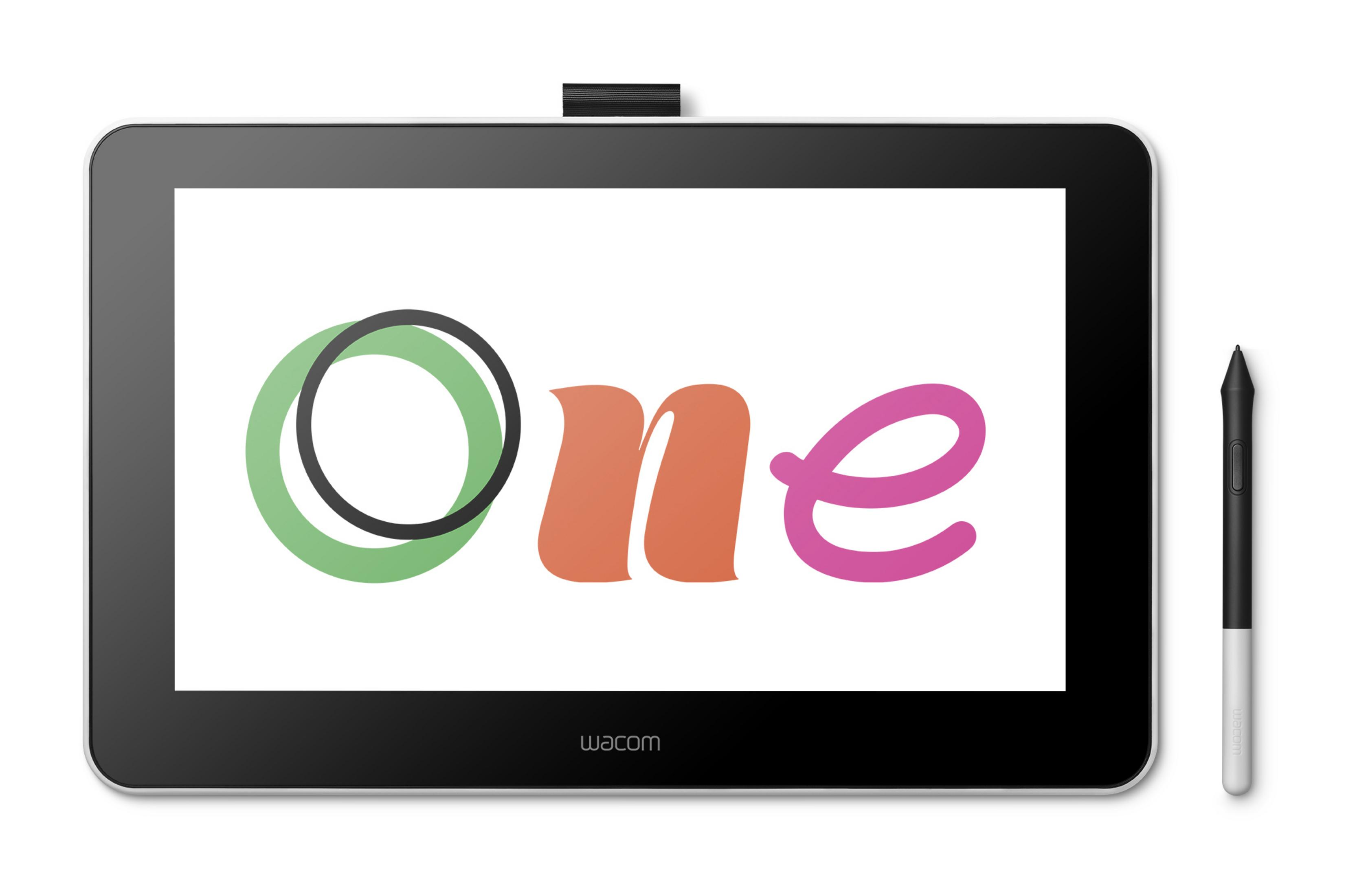 Een tablet met het woord 'One' op het scherm, met een stylus.