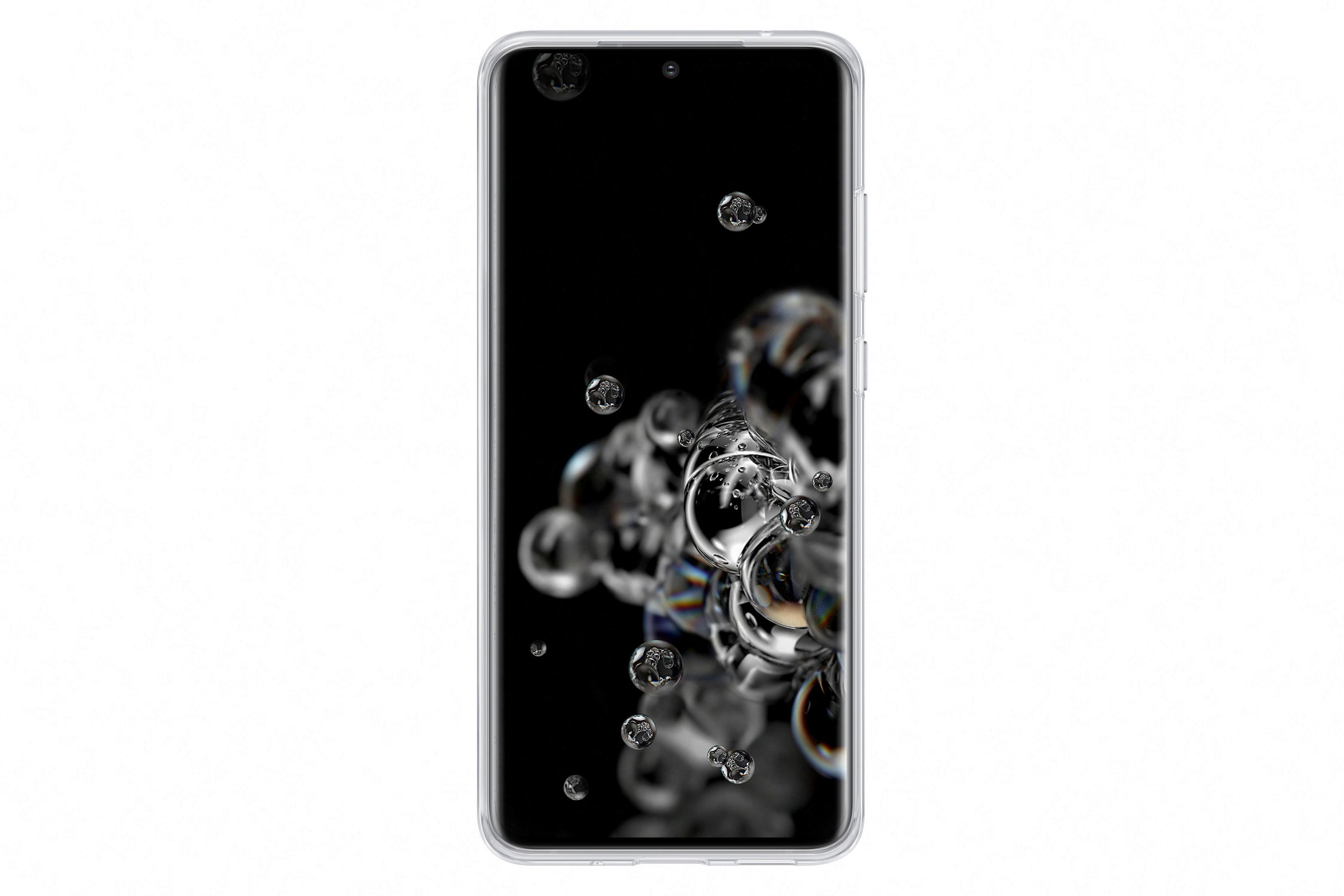 Smartphone nero con bolle sullo schermo. Custodia trasparente. Schermo nero con bolle.
