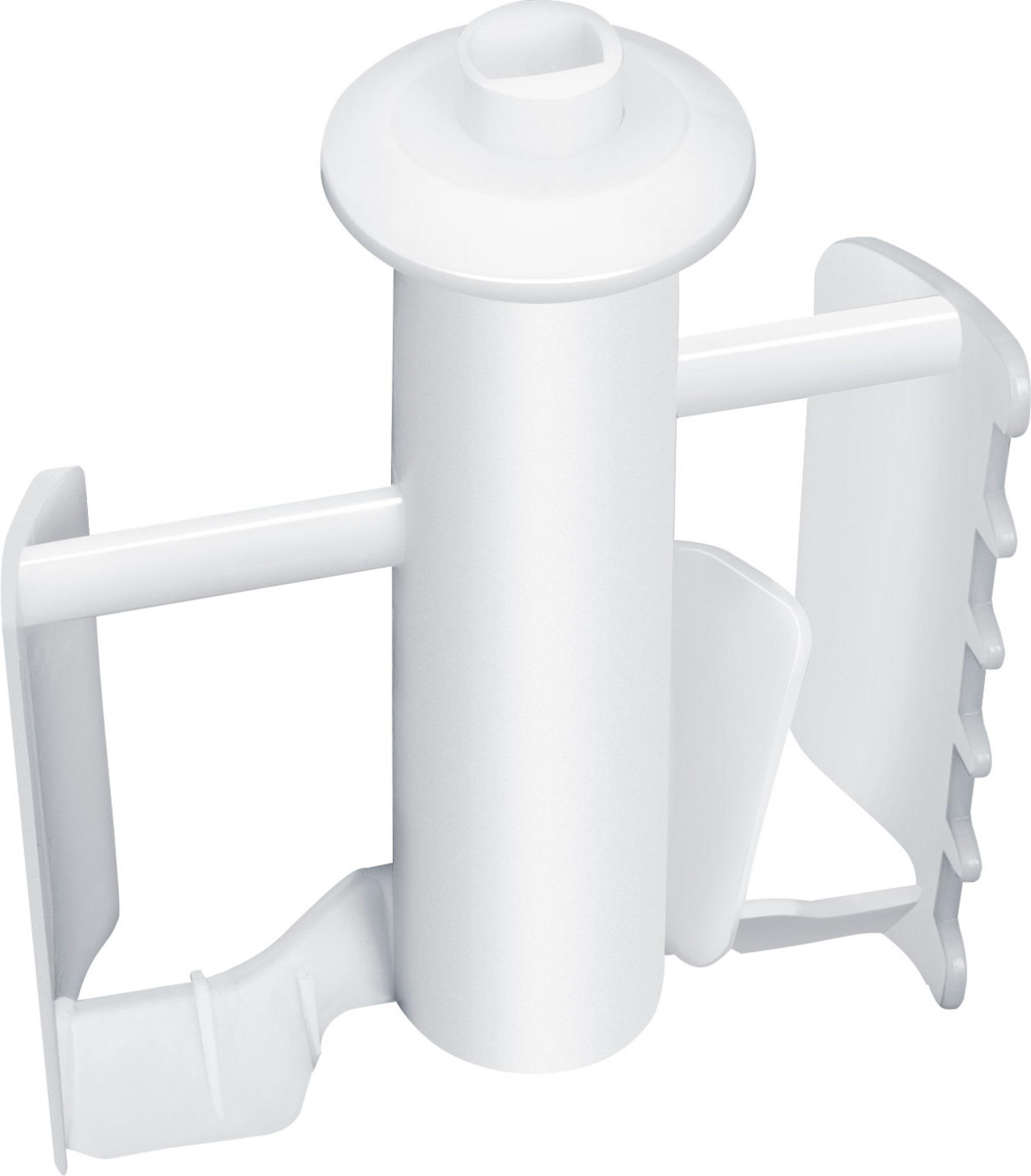 Parte in plastica bianca per un elettrodomestico da cucina, probabilmente un componente di frullatore o robot.