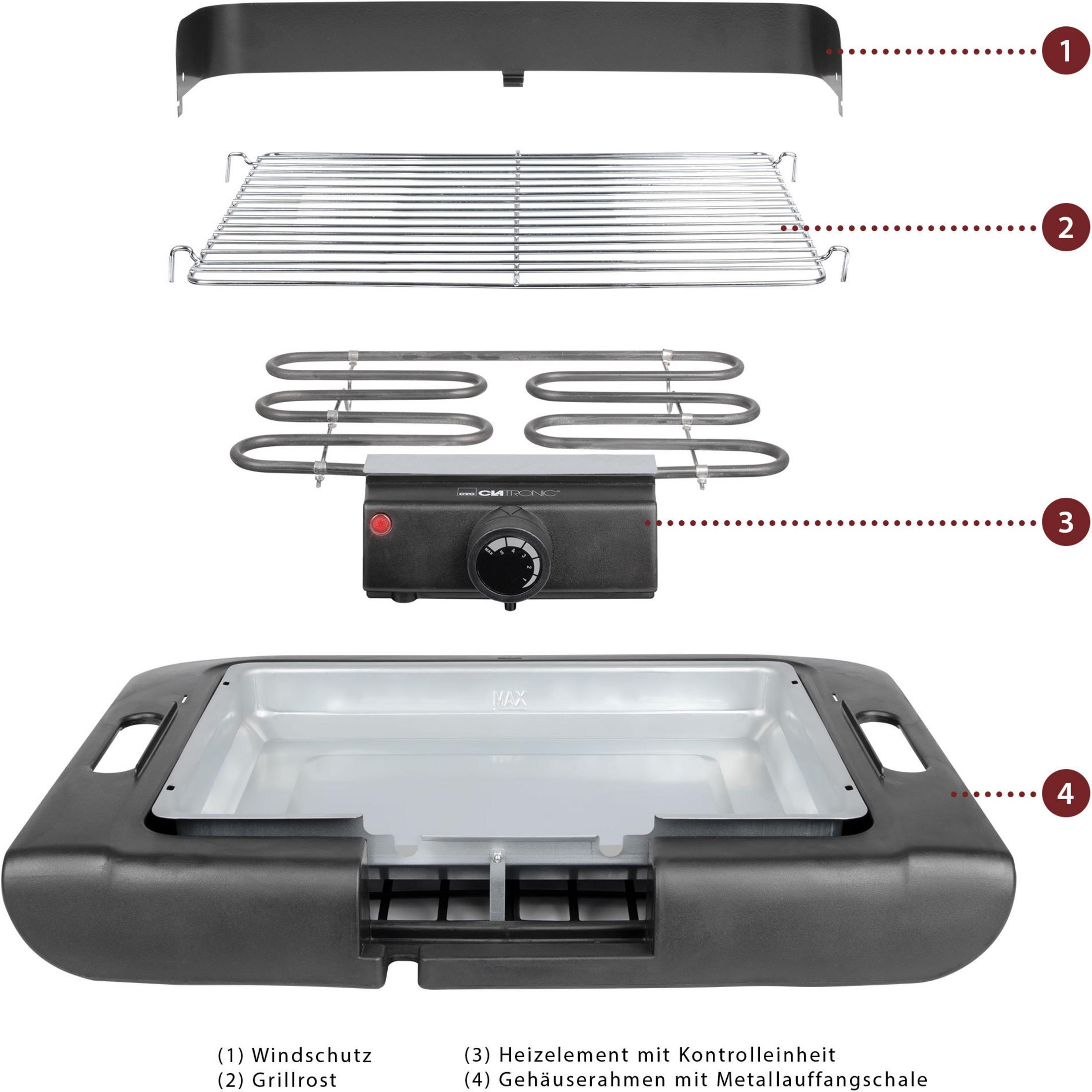 CLATRONIC BQ 3507 Elektrogrill, Schwarz (2000 Watt)