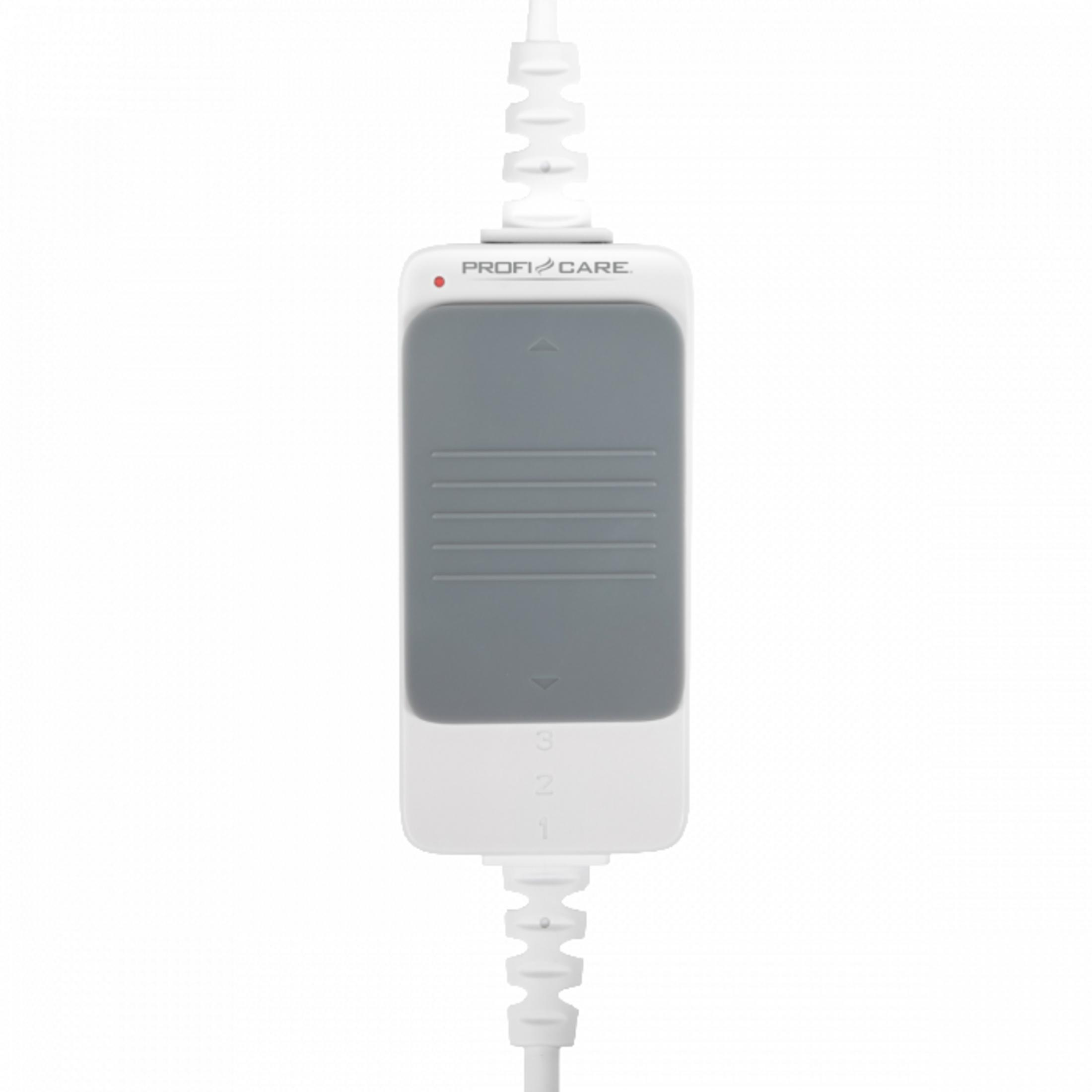 Zbliżenie białego elementu sterującego z szarym suwakiem, czerwonym światłem i liczbami 1, 2, 3.