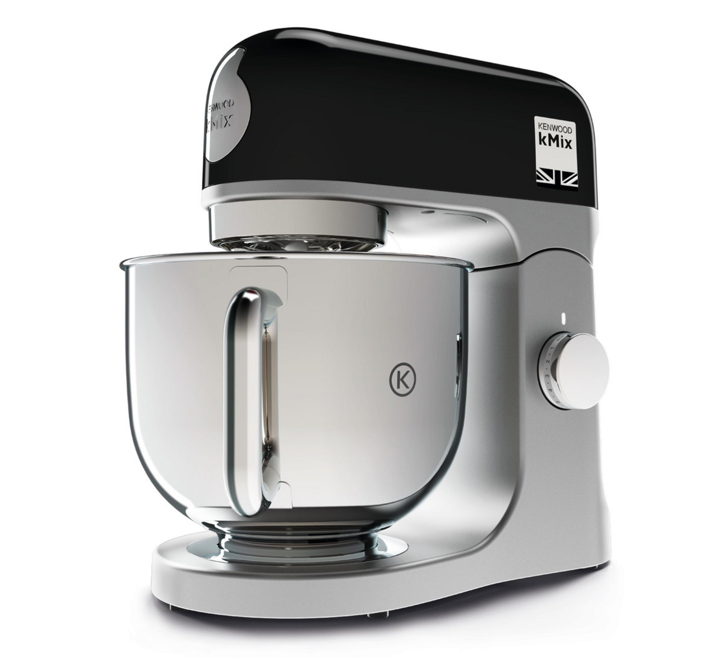 Silber-schwarzer Kenwood KMix Küchenmixer, Edelstahlschüssel.