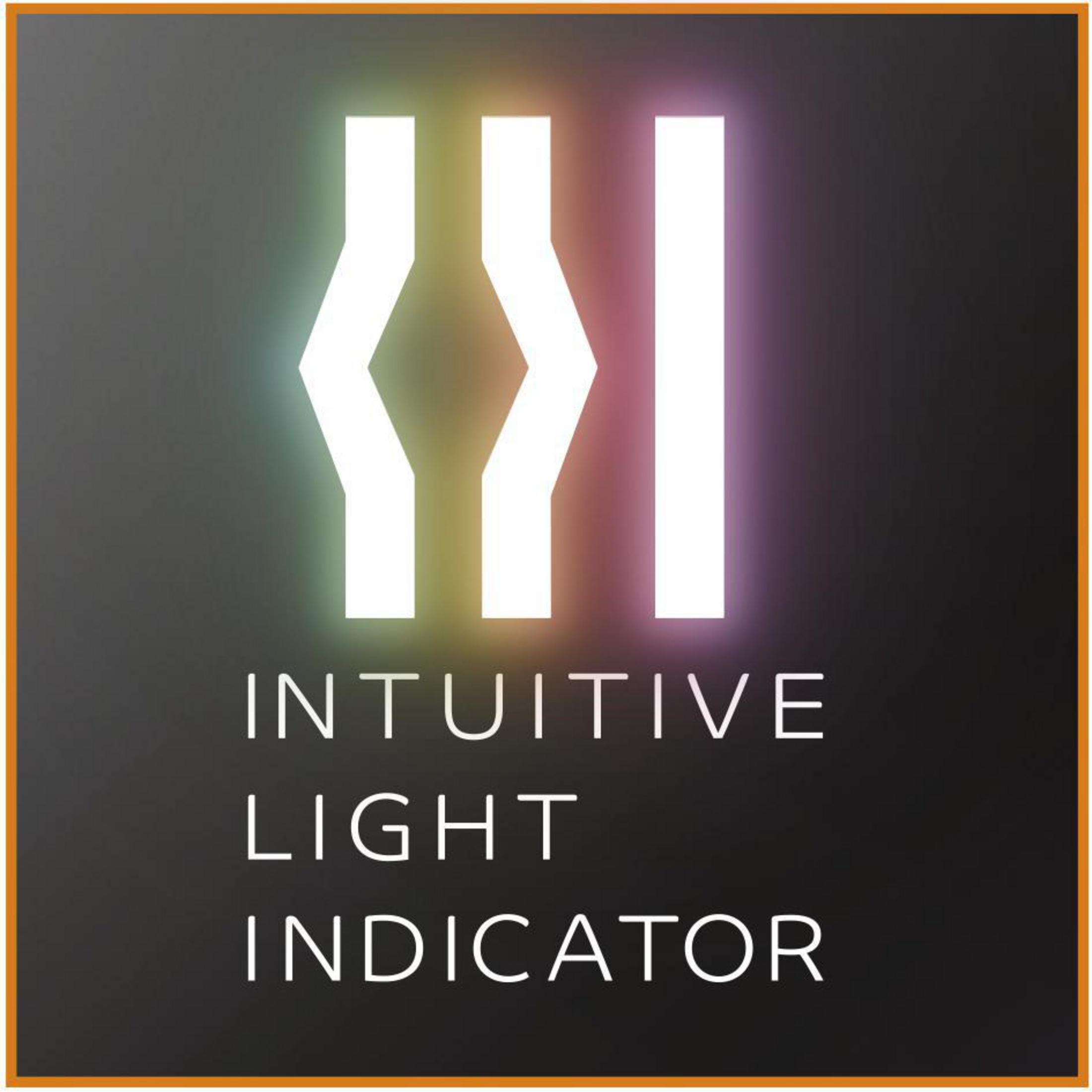 Czarny kwadrat z białym tekstem: INTUITIVE LIGHT INDICATOR i białe logo światła.