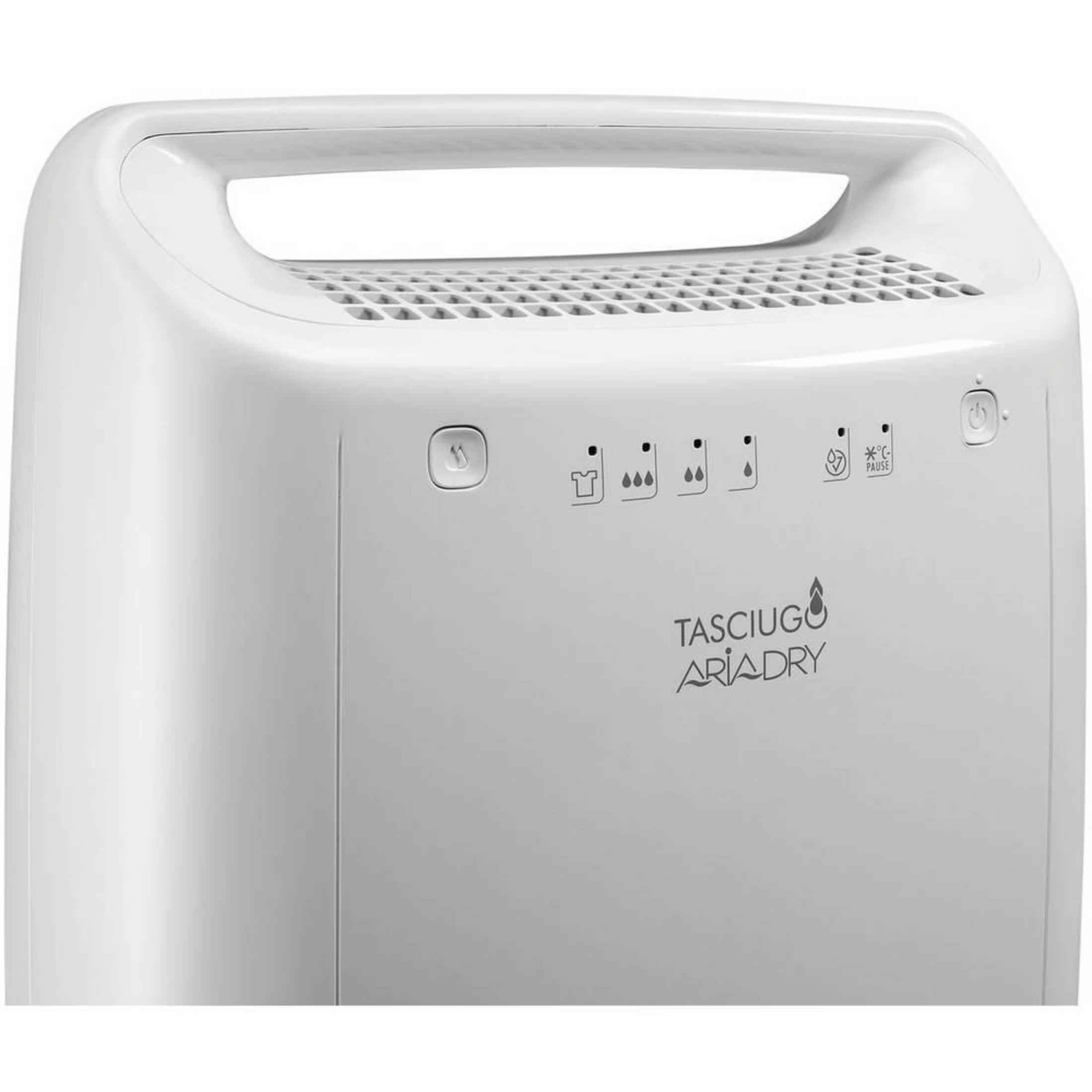 Deumidificatore bianco De'Longhi Ariadry con pannello di controllo, vista ravvicinata.