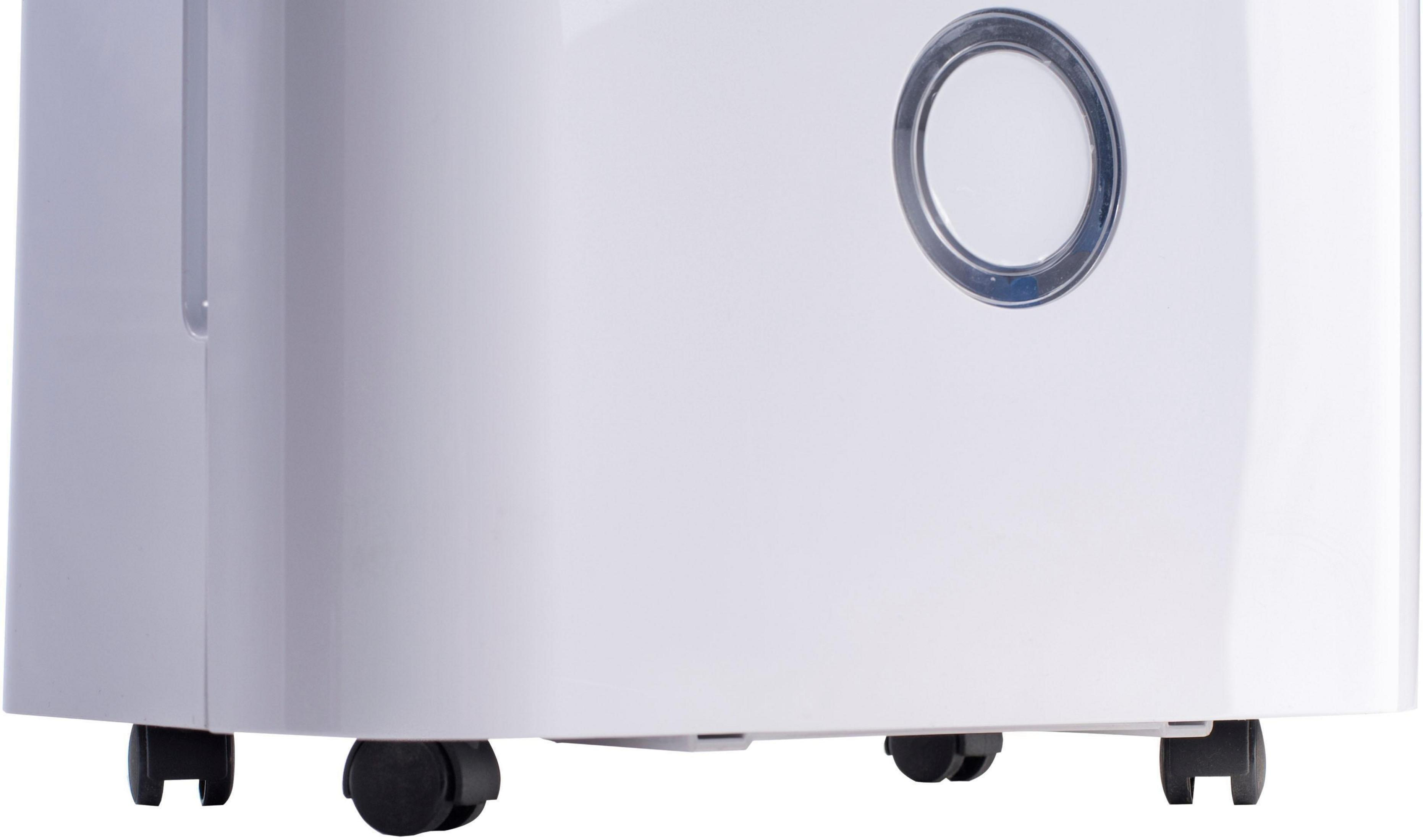 Zbliżenie na spód białego urządzenia z małymi czarnymi kółkami.