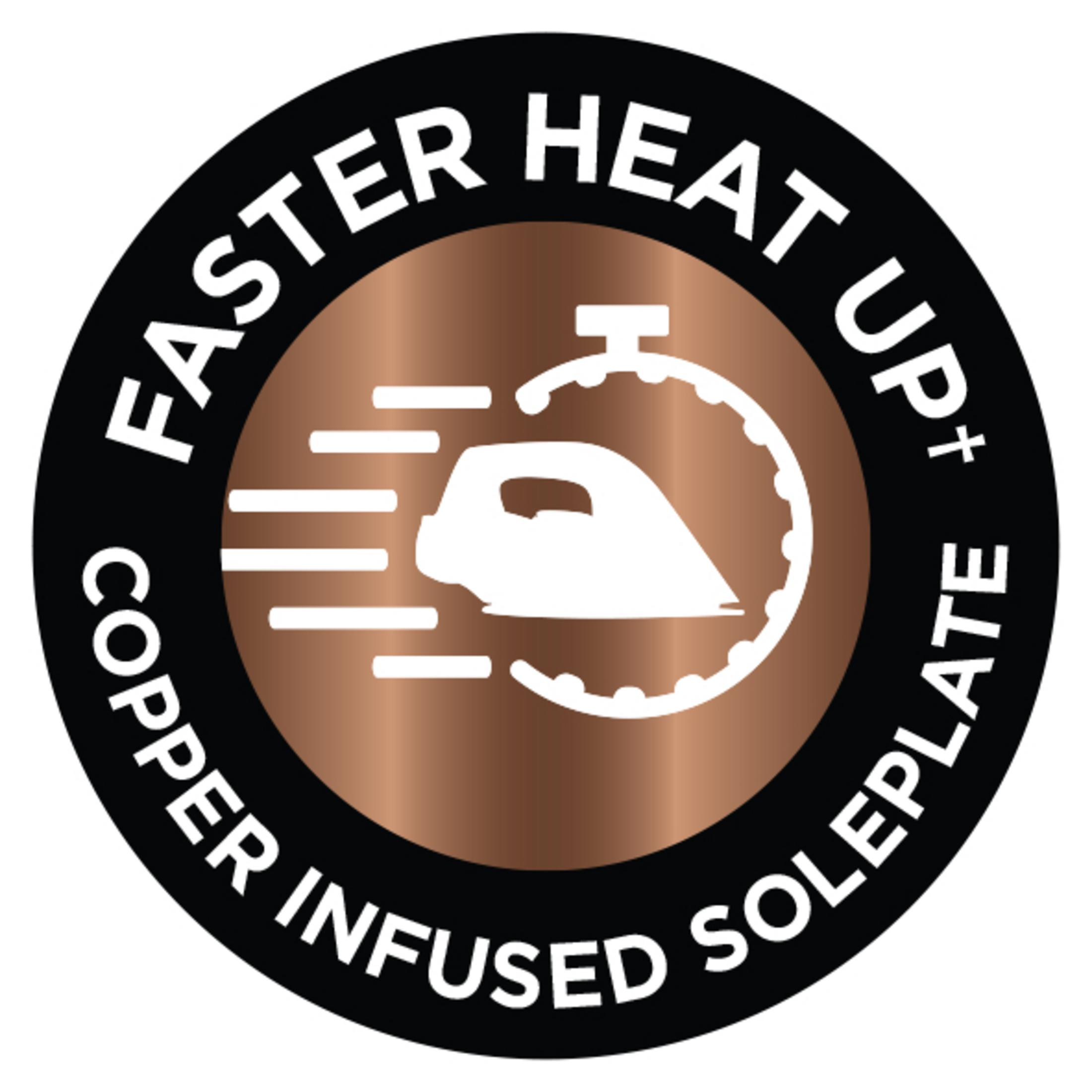 Logo stopy z miedzią, tekst 'Szybsze nagrzewanie' i 'Stopa z miedzią'.