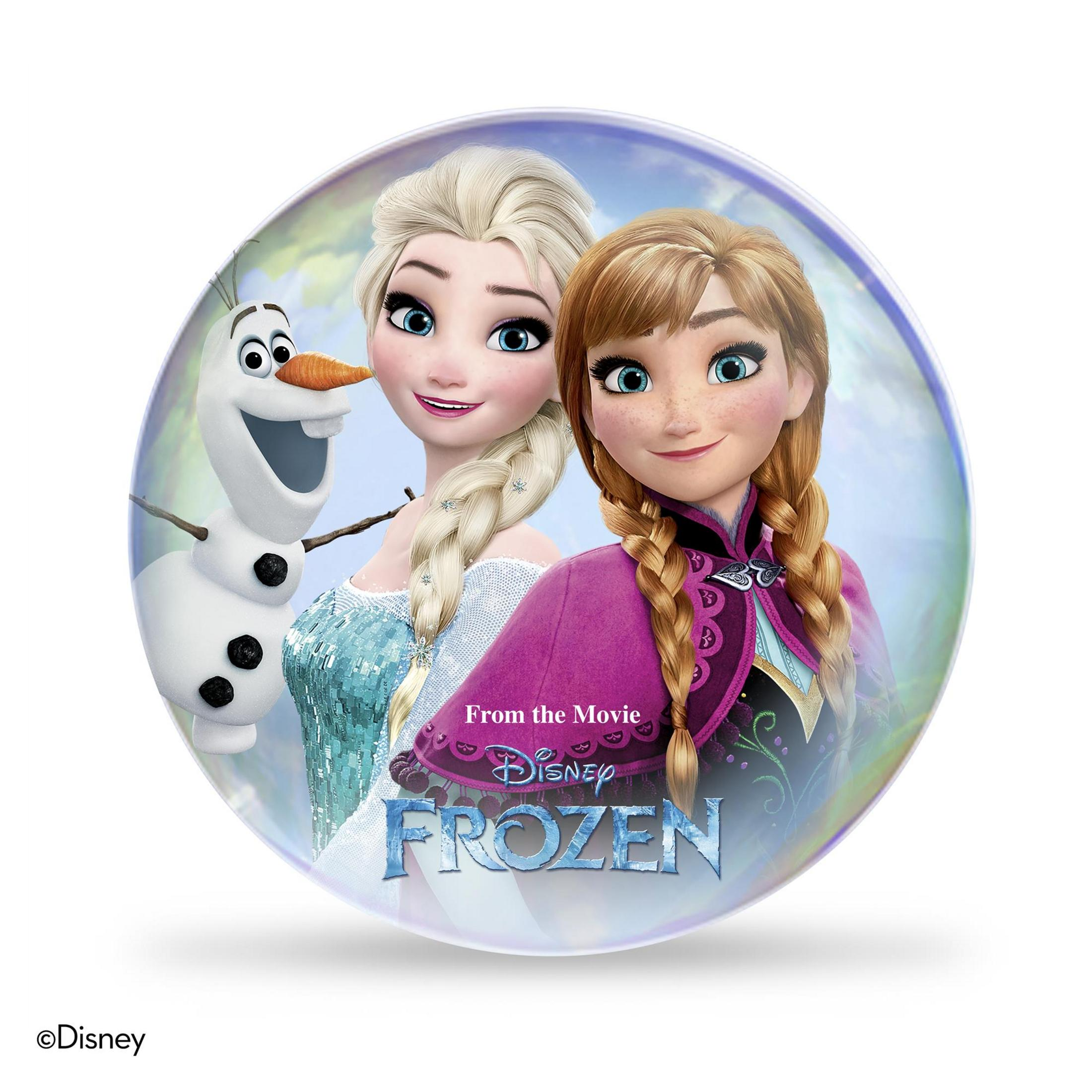 Postacie z Krainy Lodu Disneya: Elsa, Anna i Olaf w bańce. Tytuł filmu znajduje się poniżej.