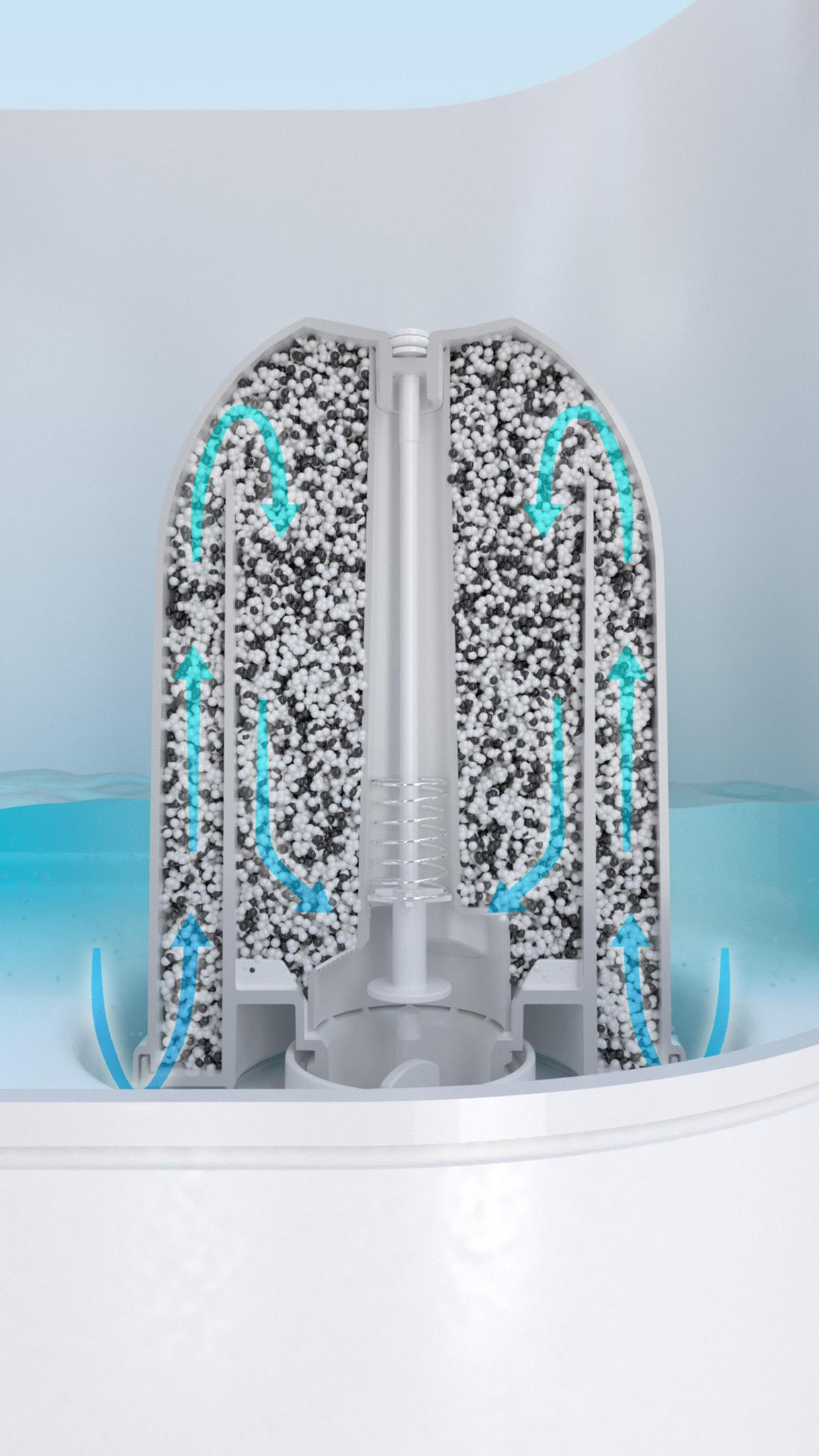 Zbliżenie filtra wody pokazujące proces filtrowania.