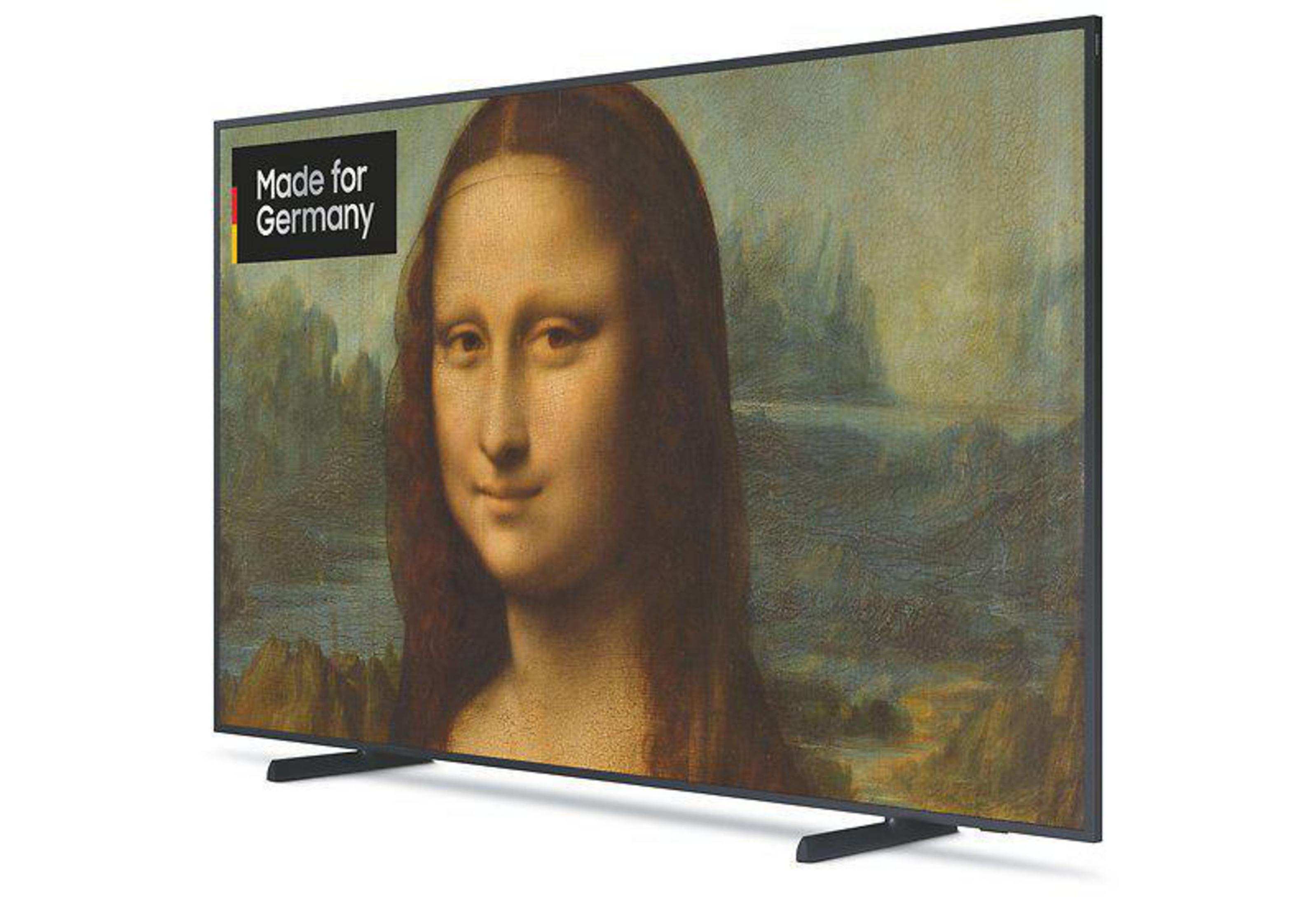 Mona Lisa na ekranie telewizora z etykietą 'Made for Germany' w rogu.