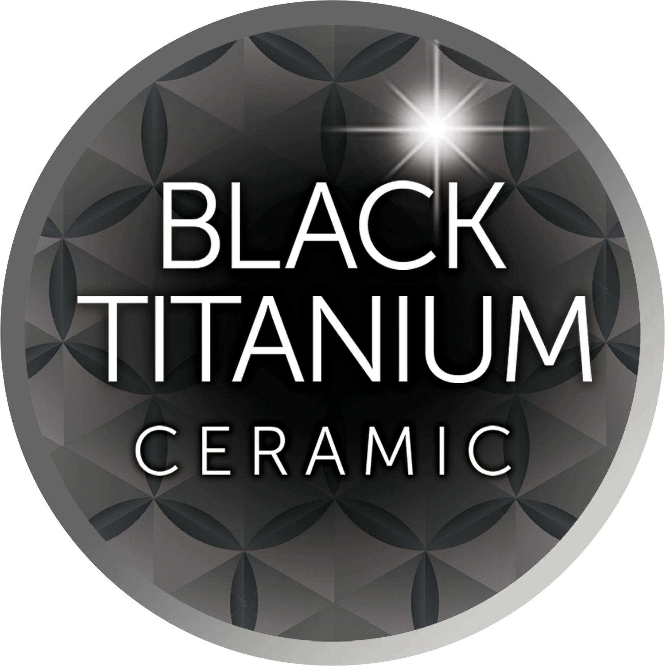 Logo Black Titanium Ceramic: sfondo nero, testo bianco e grafica a forma di stella.