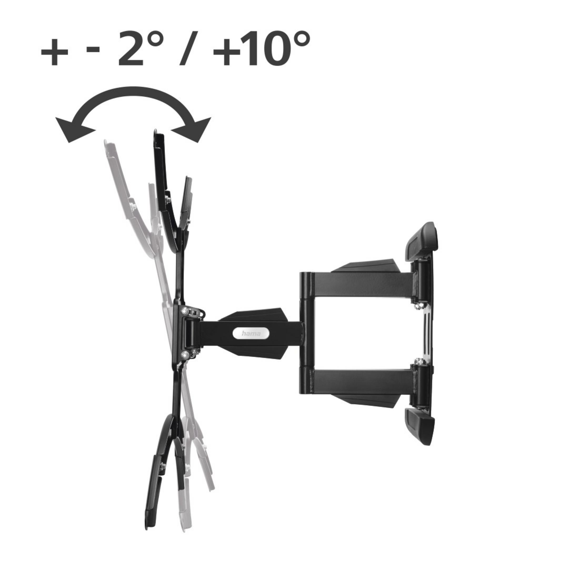 TV-Wandhalterung mit einstellbaren Neigungspfeilen und Halterungsdetails.