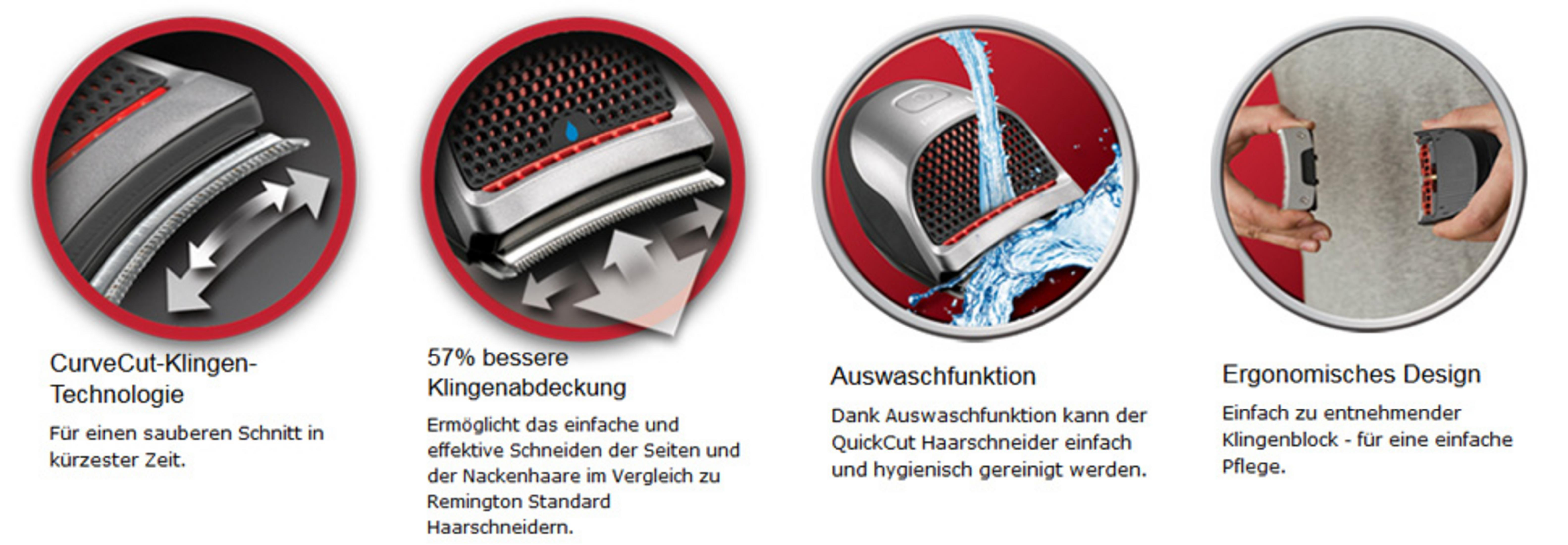 Cztery zdjęcia z tekstem o golarki. Zbliżenia ostrzy i ich cech, z tekstem.