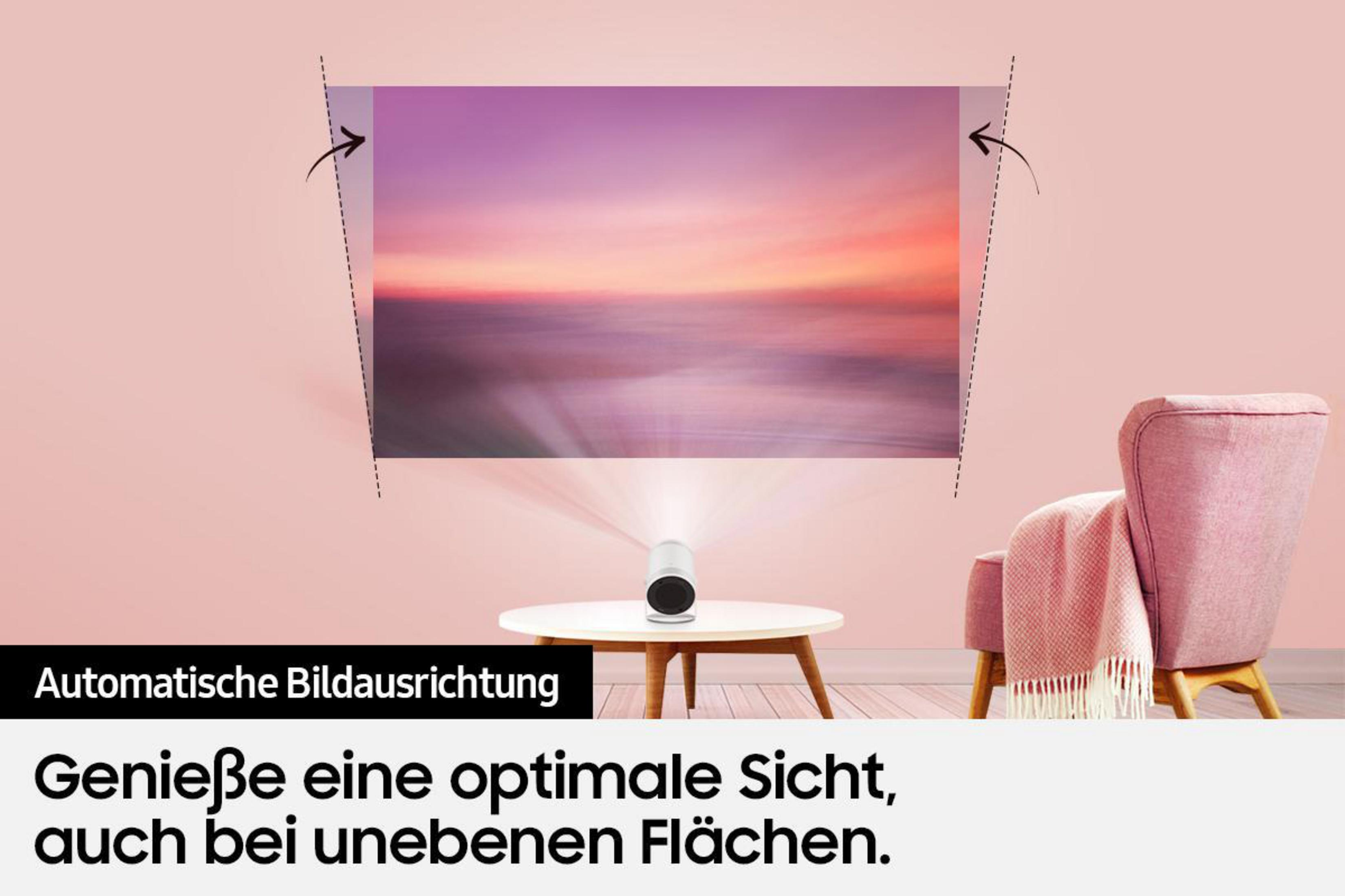 Projektor wyświetlający kolorowy obraz na ścianie.