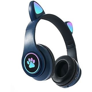 Auriculares inalámbricos - KINSI Serie Cat Ear, Circumaurales, Bluetooth, Azul