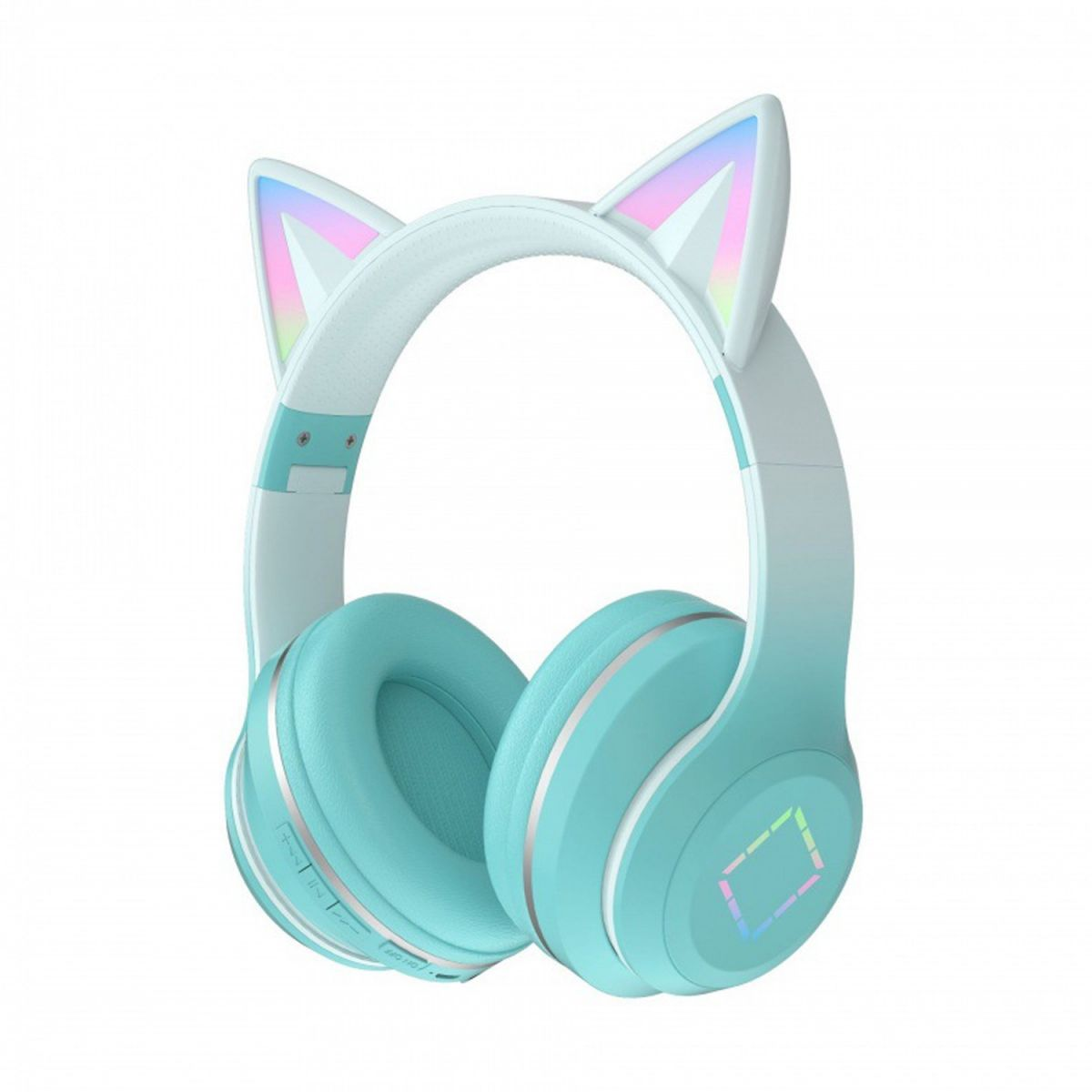 KINSI Bluetooth-Headset, Licht, Kopfhörer Over-Ear, Kopfhörer, Azurblau Noise-Cancelling, LED Katzenohr Over-ear Bluetooth