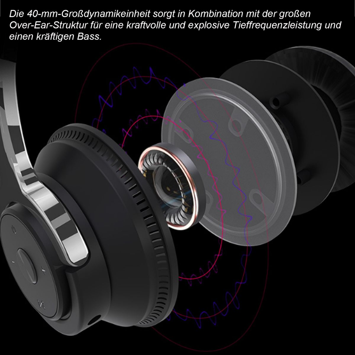 DIIDA Sport-Kopfhörer, Kabellose Kopfhörer, Over-Ear, Bluetooth-Kopfhörer, Kopfhörer Bluetooth Over-ear schwarz Noise-Cancelling