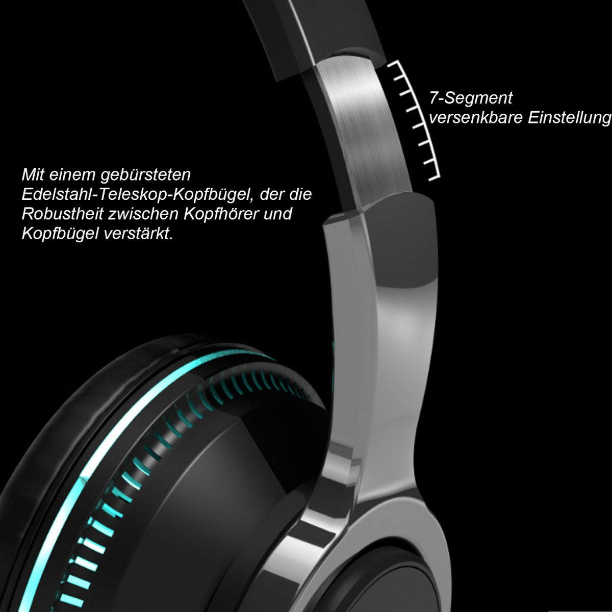 KINSI Bluetooth-Kopfhörer, Bluetooth Kabellose schwarz Sport-Kopfhörer, Kopfhörer Over-Ear, Over-ear Noise-Cancelling, Kopfhörer